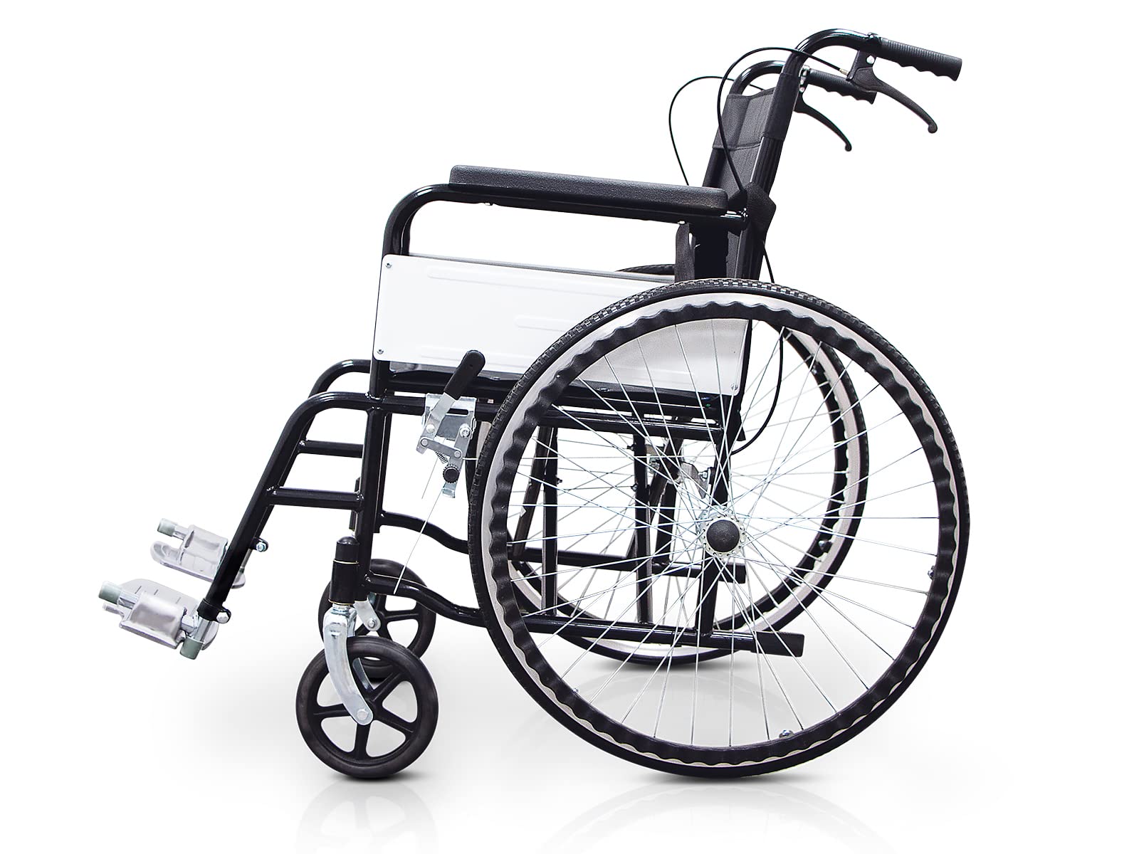 QUIRUMED Silla de ruedas plegable, modelo BASIC, Acero, Reposapiés extraíbles, Cinturón de seguridad, Asiento 46 cm, Para mayores, Para minusválidos, Hasta 120 kg