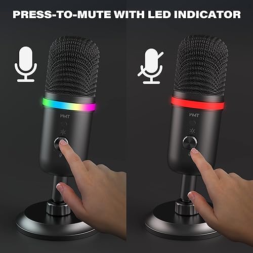 Miniatura 4 de WMT Micrófono USB, micrófono de condensador para juegos para PC, MAC, PS4, PS5, teléfono, micrófono cardioide con iluminación RGB brillante, control