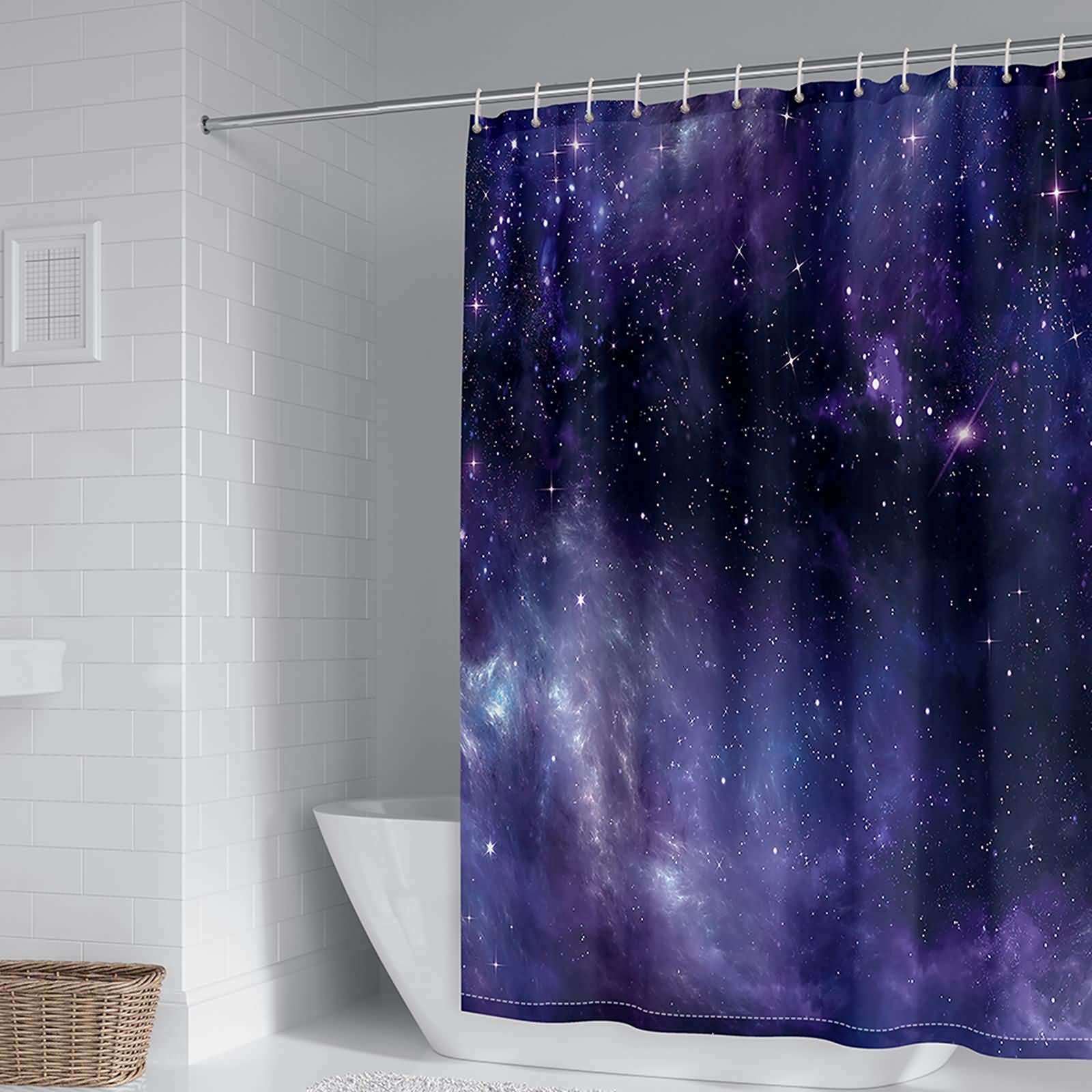 Rideau de douche violet 165x200 ciel étoilé pour salle de bain