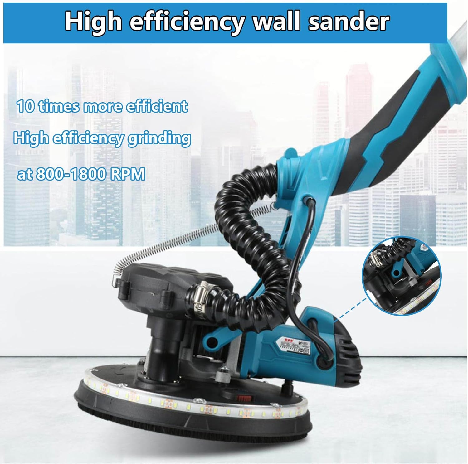 Power 850W Wal Sander, Built-in Dust Extractor, 5-Speed Control (800-1800RPM), 9-inch Sandpaper,Shock-Resistant Handle,Folding Handle for Clean, Efficient Sanding