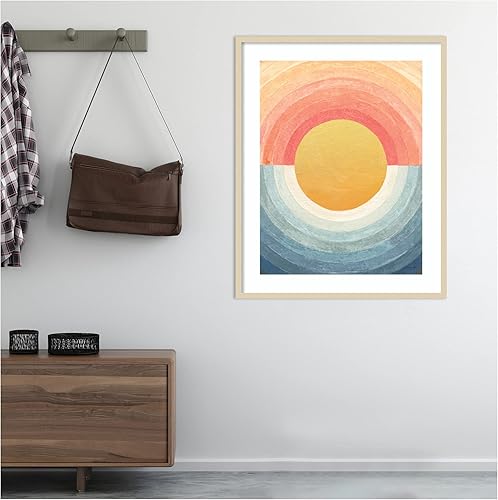 Miniatura 7 de Amanti Art Danhui Nai - Lienzo enmarcado de madera para pared, diseño de vibraciones retro y sol abstracto (33 pulgadas de ancho x 41 pulgadas de