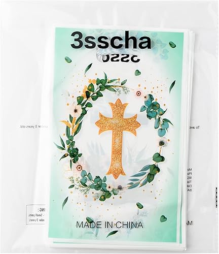Miniatura 7 de 3sscha 50 bolsas de regalo de fiesta de cruz con temática de bautismo, impermeable, con asas troqueladas, bolsas de regalo de plástico religioso