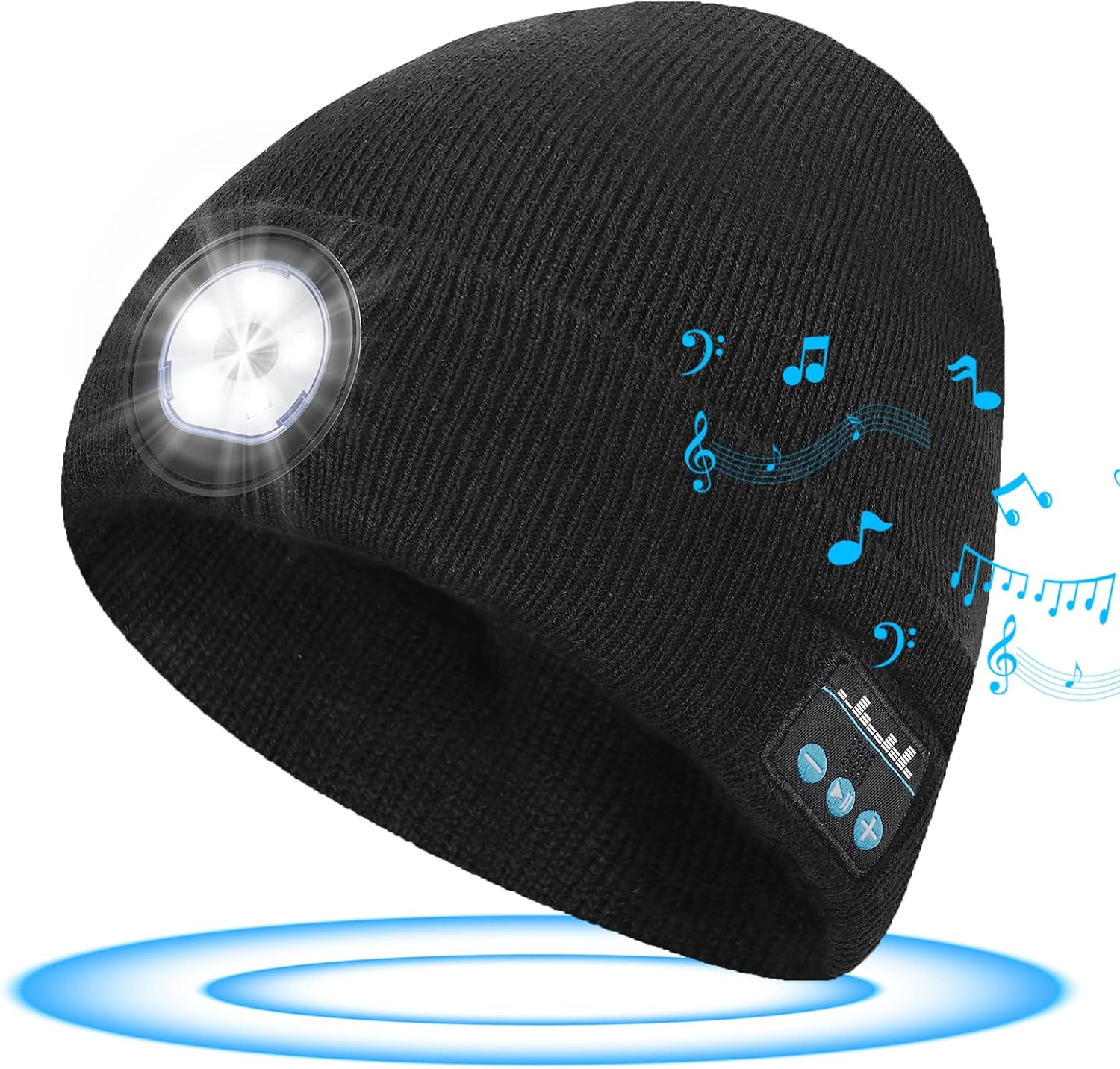 Men's Gifts Beanie with Bluetooth and LED - Christmas Stocking Stuffers Men Women 2 in 1 Rechargeable Winter Beanie V5.0 Bluetooth Hat Lighted Beanie Cap Flashlight Hat for Camping Running Fishing