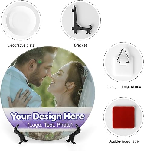 Miniatura 3 de Plato decorativo personalizado para fototexto con soportes, platos llanos de porcelana personalizados con imagen, foto personalizada en plato, crea
