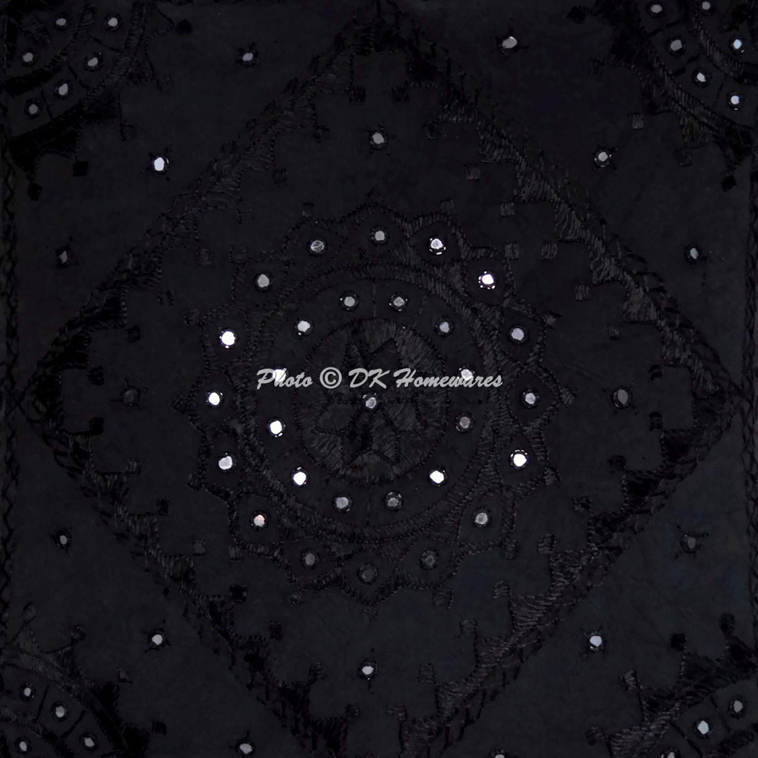 Fundas de Cojín 60x60 cm Algodón Bordado Espejo A Mano Estilo Bohemio Negro Fundas de Almohada Decorativa Decoración de Sala de Estar - Pack de 4