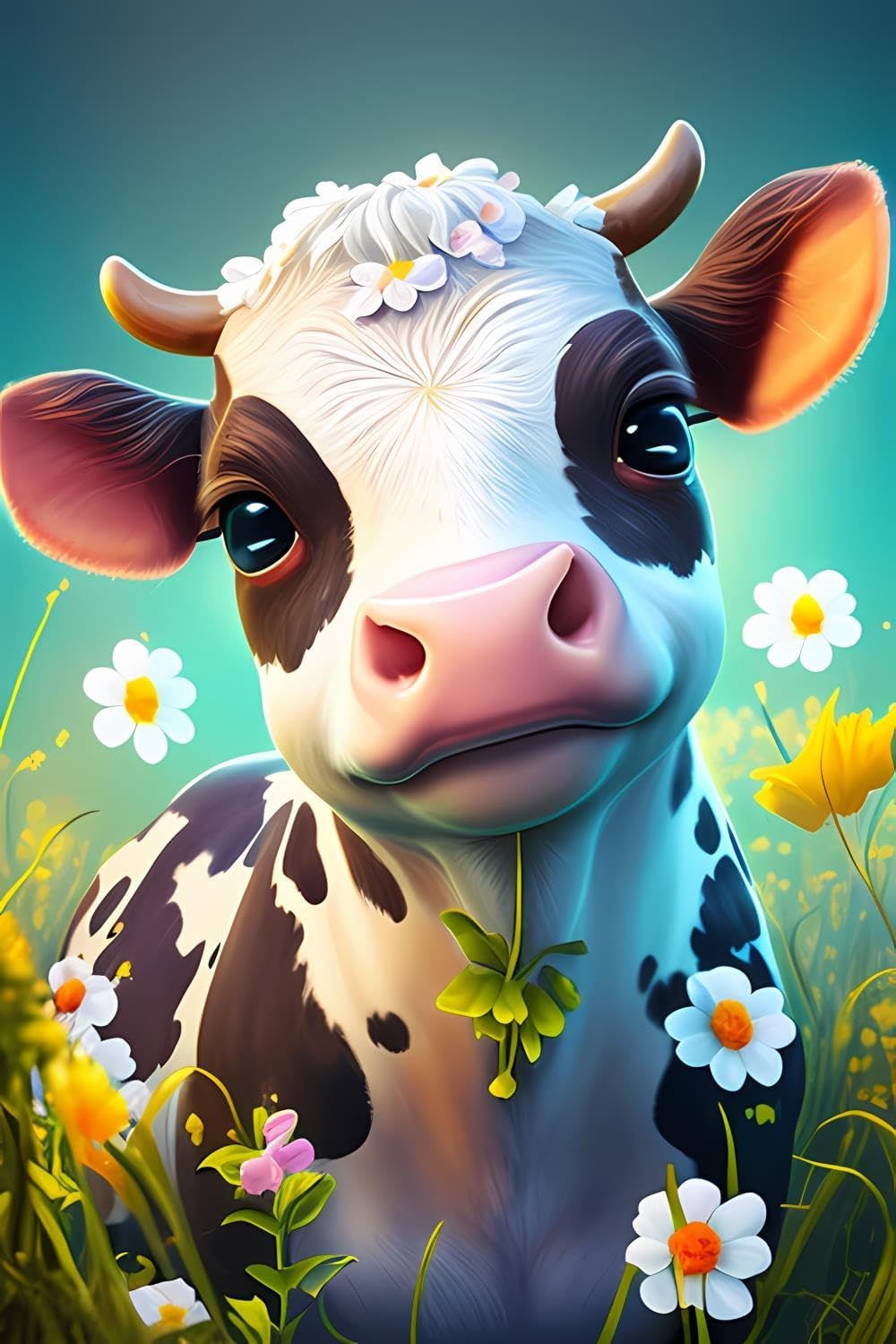 SOIOEOR Flower Diamond Painting Kits for Adults Cow 5D Diamond Art Kit DIY Full Drill Gem Art, Paint with Round Diamonds Paintings Packs for Home Wall Decor Gifts 12x18 inch