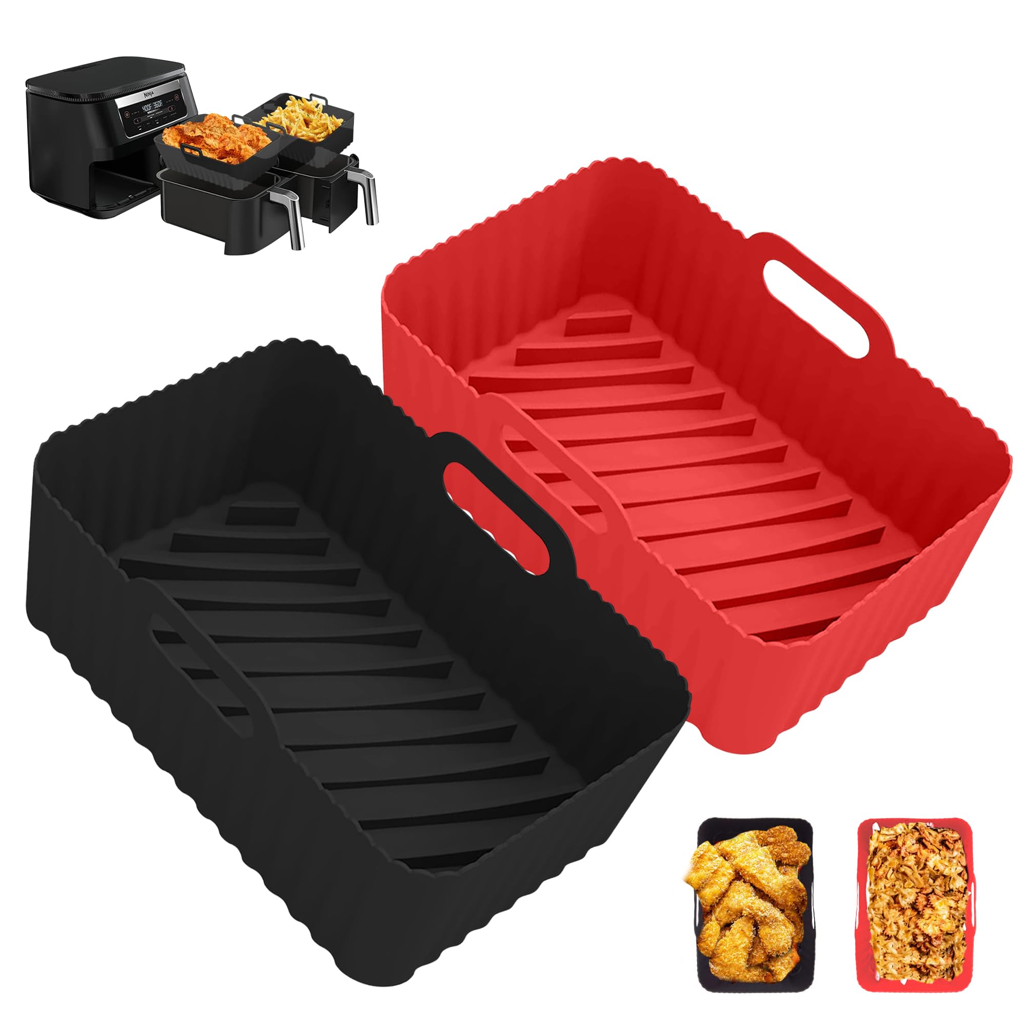 Silicone Air Fryer Liners for Ninja Dual Air Fryer, 2 Pack Liner Accessories, Airfryer Liners for Ninja