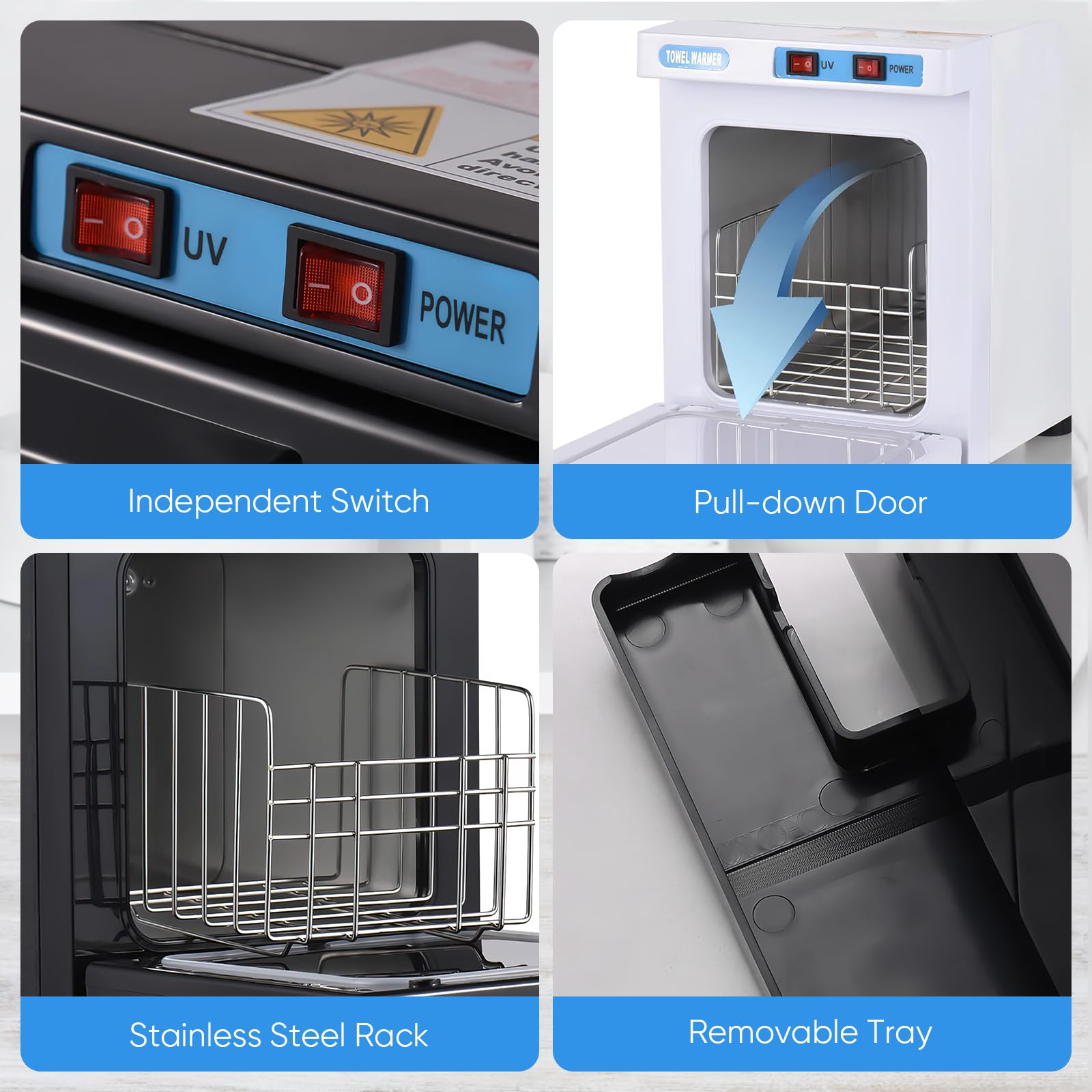 176°F 5L Calentador de toallas caliente Cuero, esterilizador Uv calentador de toallas, armario de toallas calientes, para salón de peluquería, cuarto de baño, belleza oficina en casa gimnasio (A-Negro