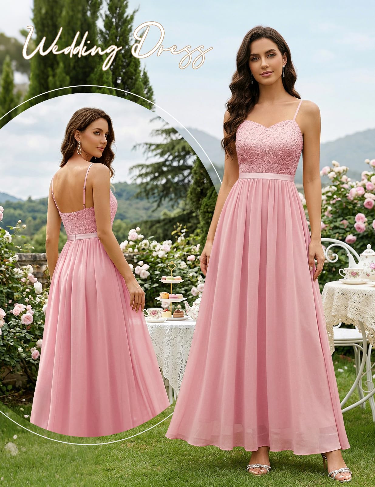 DRESSTELLS Vestido formal para mujer, largo, para dama de honor, boda, invitada, modesto, cóctel, fiesta, vestido con tirantes