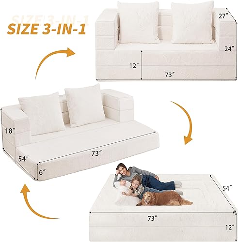 Miniatura 3 de Puf plegable para adultos, puf 3 en 1, sofá de piel sintética, sofá grande puf convertible, sofá cama para perro con almohada, dormitorio, sala de