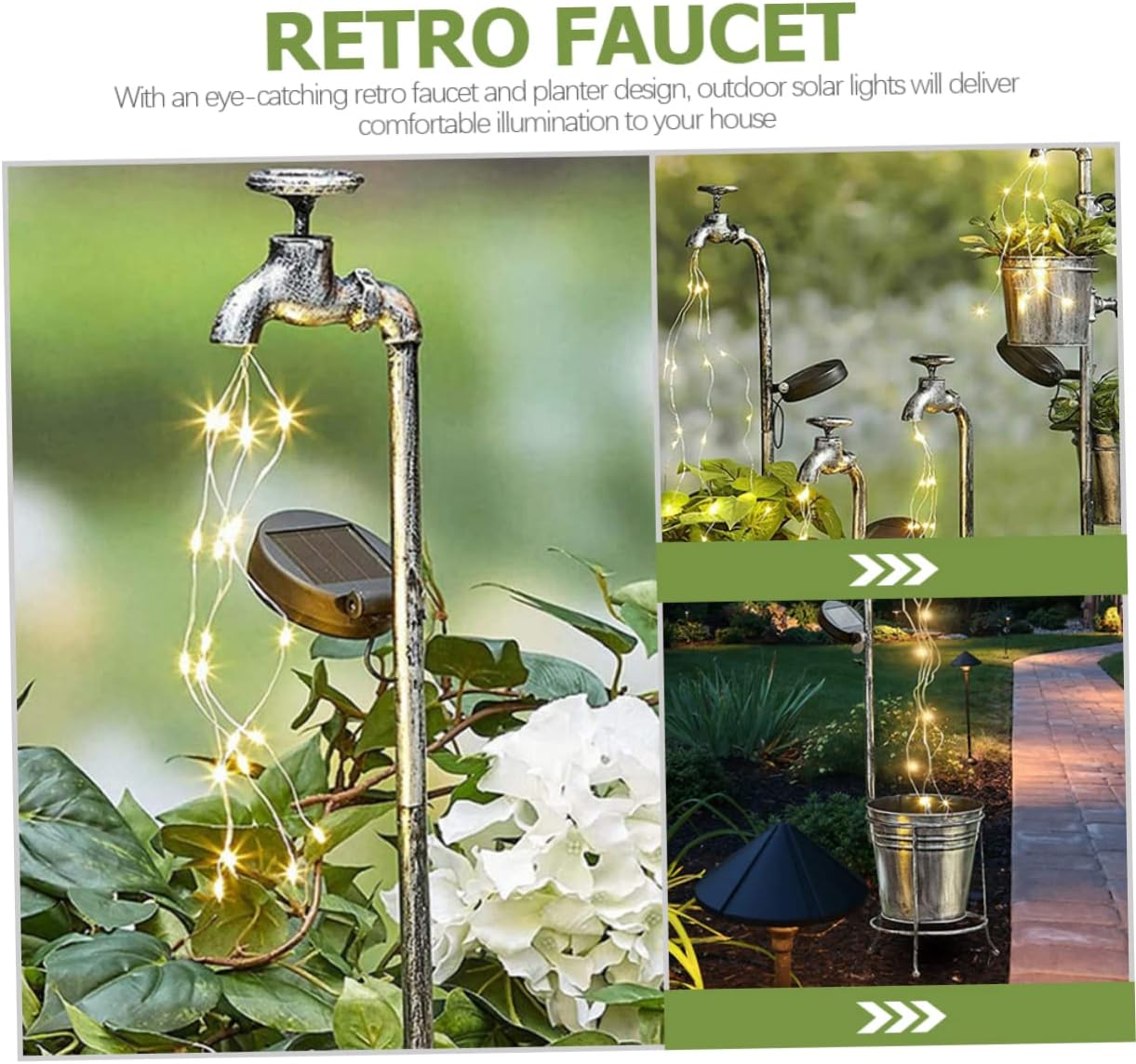 BESTonZON Solar Garden Faucet Light with Planter Design Decorative Solar Lights for Outdoor Garden Easy Installation Retro Patio Decor for Lawn and Courtyard
