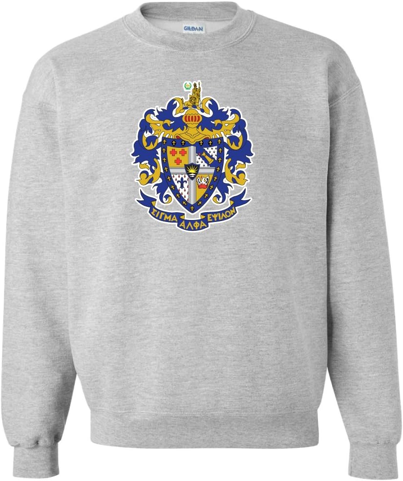 VictoryStore Sigma Alpha Epsilon Sport Gray Crewneck Sweatshirt Coat of Arms Design (medium)