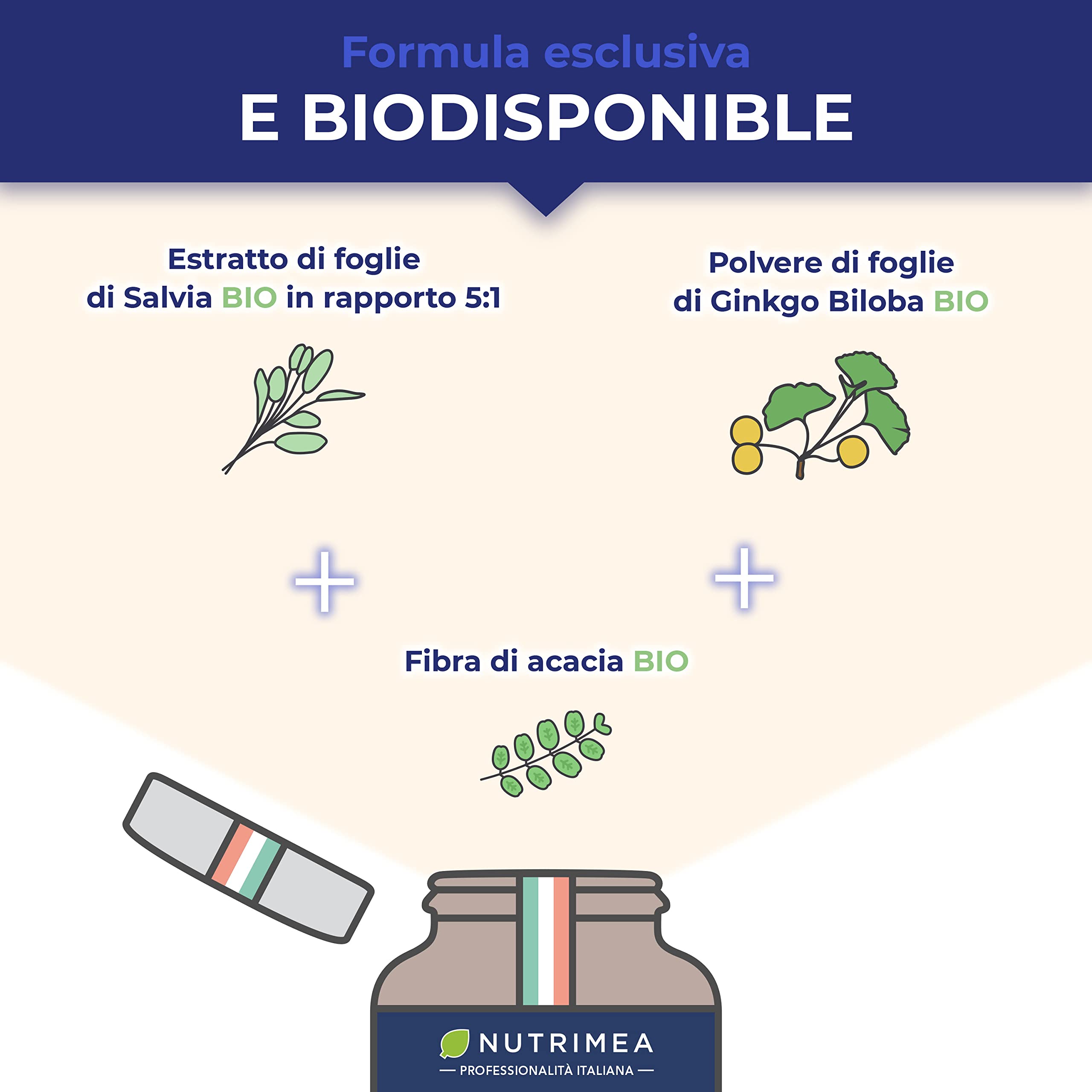 Ginkgo Biloba Biologico | Integratore per Memoria e Concentrazione | Aumenta le Prestazioni Cerebrali | Con Salvia Biologica