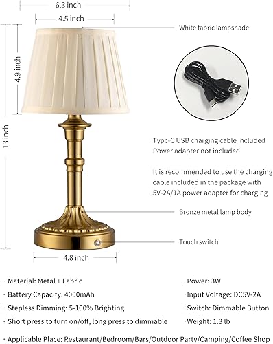 Miniatura 5 de KDG Lámpara de mesa portátil inalámbrica, pantalla de tela LED, lámparas de escritorio pequeñas, iluminación alimentada por batería de 4000 mAh, luz