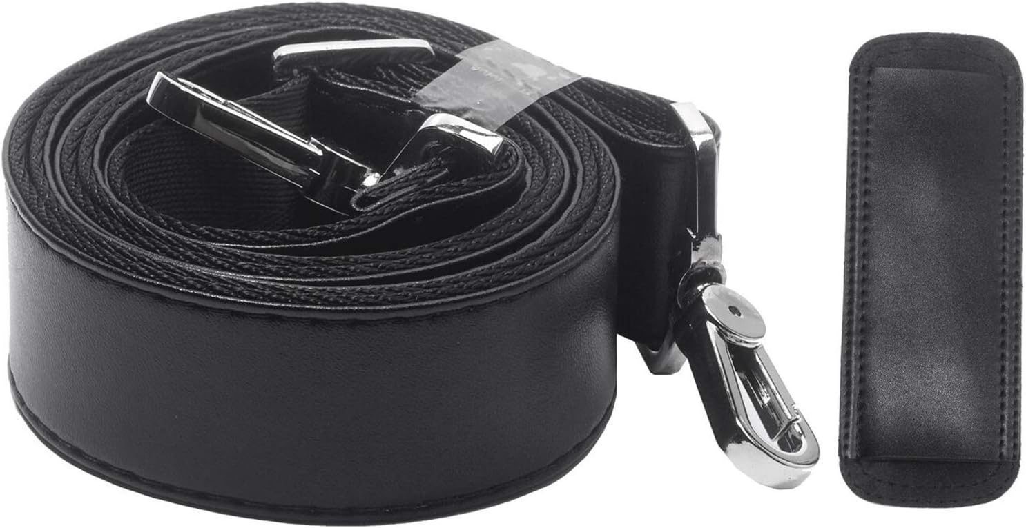 BEAULEGAN Bag Strap Replacement - Leather with Nylon - 51 Inch Long Adjustable for Crossbody/Shoulder, 1.5 Inch Wide (Black/Gunmetal) - Image 2