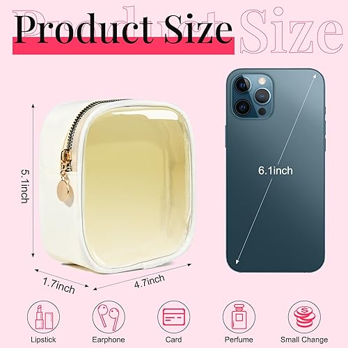 Miniatura 2 de SOIDRAM Pequeña bolsa de maquillaje para bolso, mini bolsa de maquillaje transparente de nailon y PVC, bolsa de cosméticos blanca de viaje, bolsa de