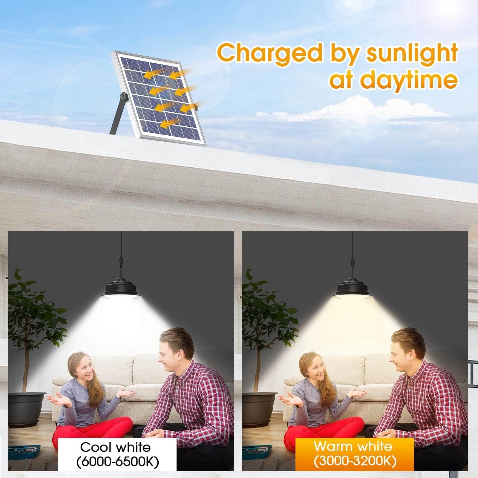 RENYIN Solar Shed Lights Outdoor Indoor, Dual Lamps Solar Pendant LED Light Remote Control Dimmable Lighting Timing, Solar Powered Hanging Lights for Home Porch Barn Gazebo