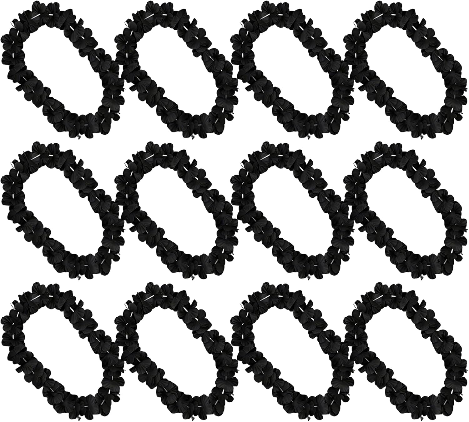 blinkee 12 Pack - Amelia Luau Hawaiian Black Flower Lei Necklaces - Tropical Accessory for Beach Parties, Surf Events, and Island Style Celebrations