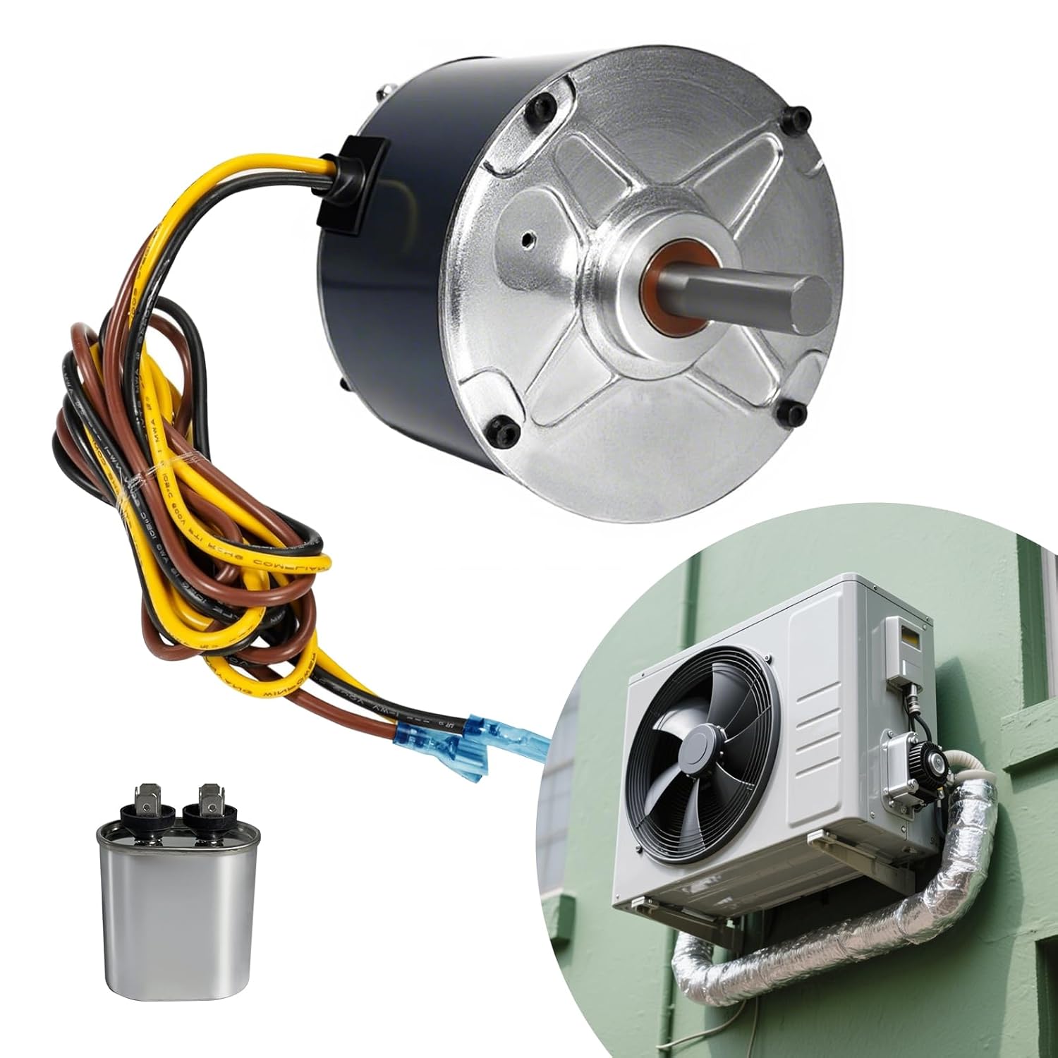 ​​5KCP39EGS070S Replacement Condenser Fan Motor 1/4HP 1100 RPM w/Capacitor - Replaces Carrier, HC39GE237, 5KCP39EGY823S, Genteq GE3905, Dayton 6DLL0, Bryant Payne HC39GE234A​​