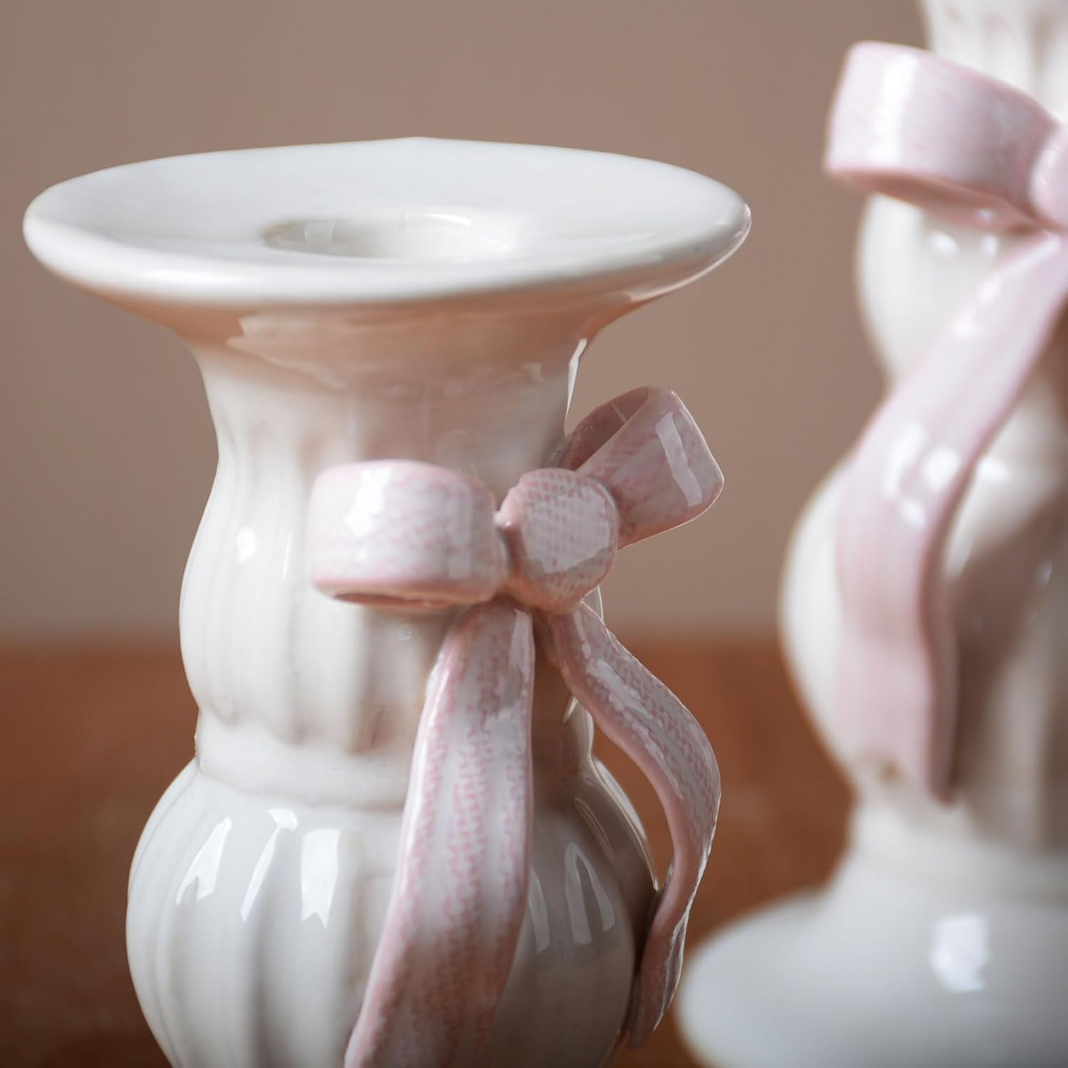 SEINHIJO 2Pcs Ceramic Taper Candle Holders Tall Candlestick Stand for Home Wedding Table Party Decor 5.9 Inch