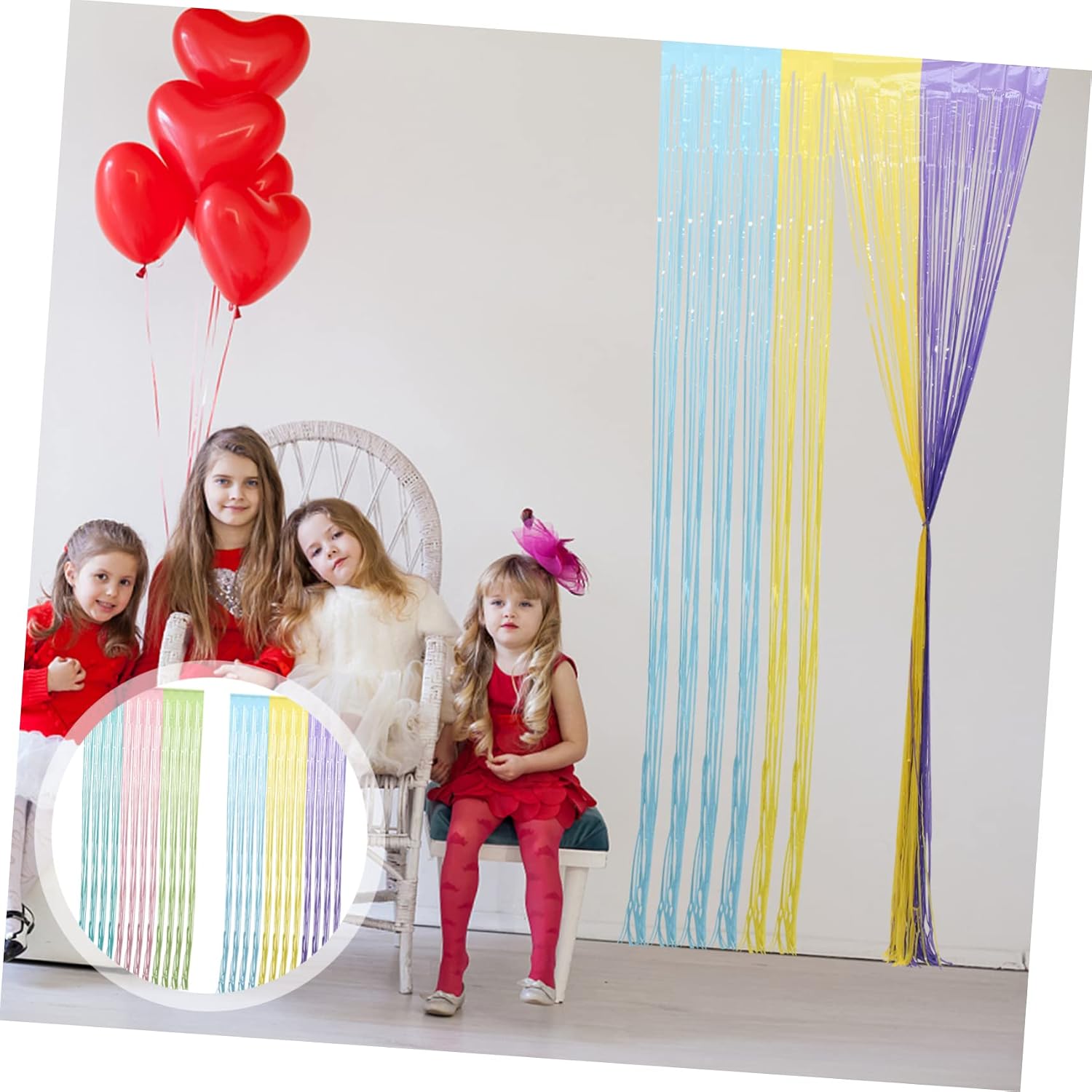KOMBIUDA 2pcs Pastel Rainbow Tinsel Curtains for Photo Booth Decor Streamers for Boys and Girls Birthday Parties Festive Door and Wall Decorations