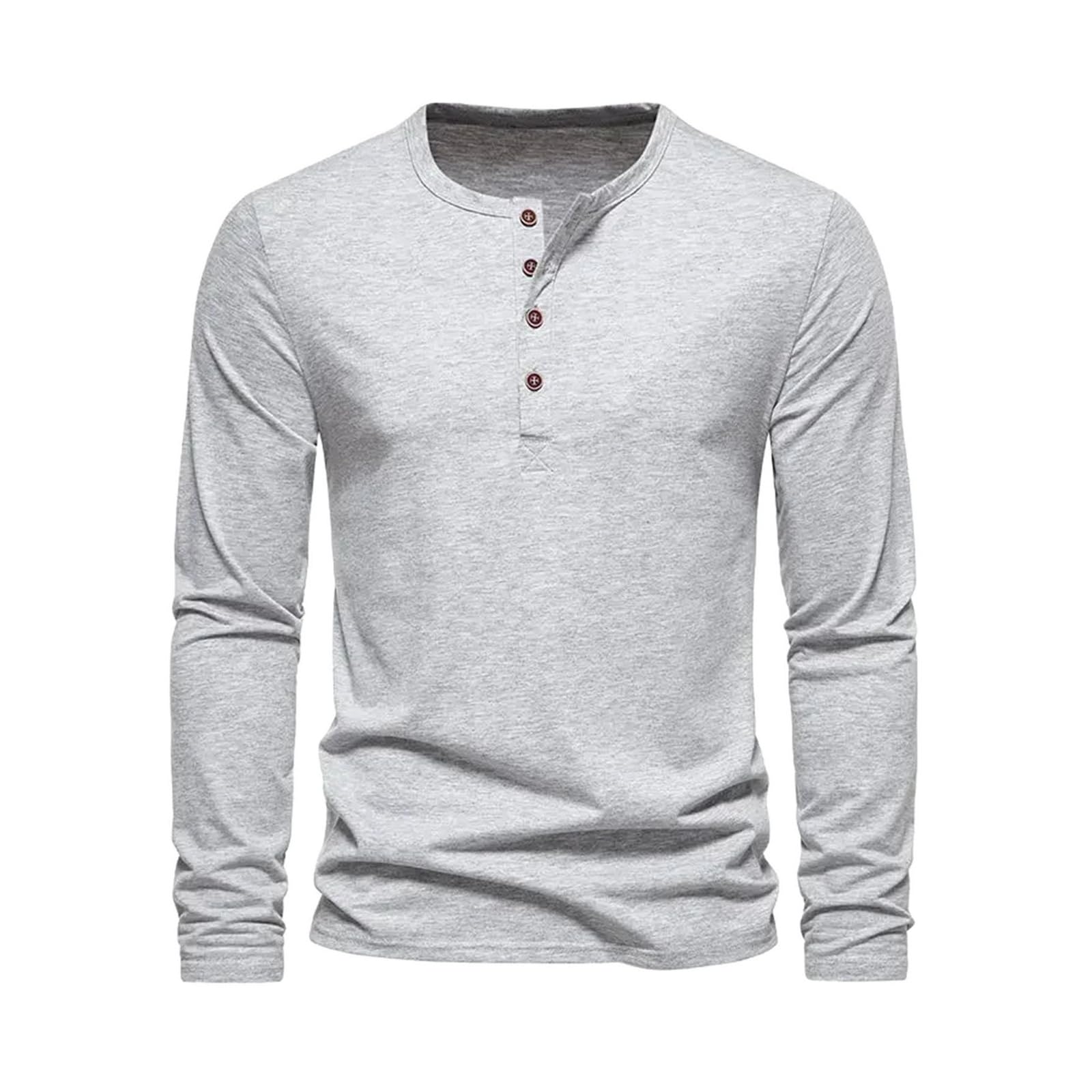 T-shirt da uomo alla moda con bottoni o collo a maniche lunghe, alla moda, casual, vintage, con bottoni