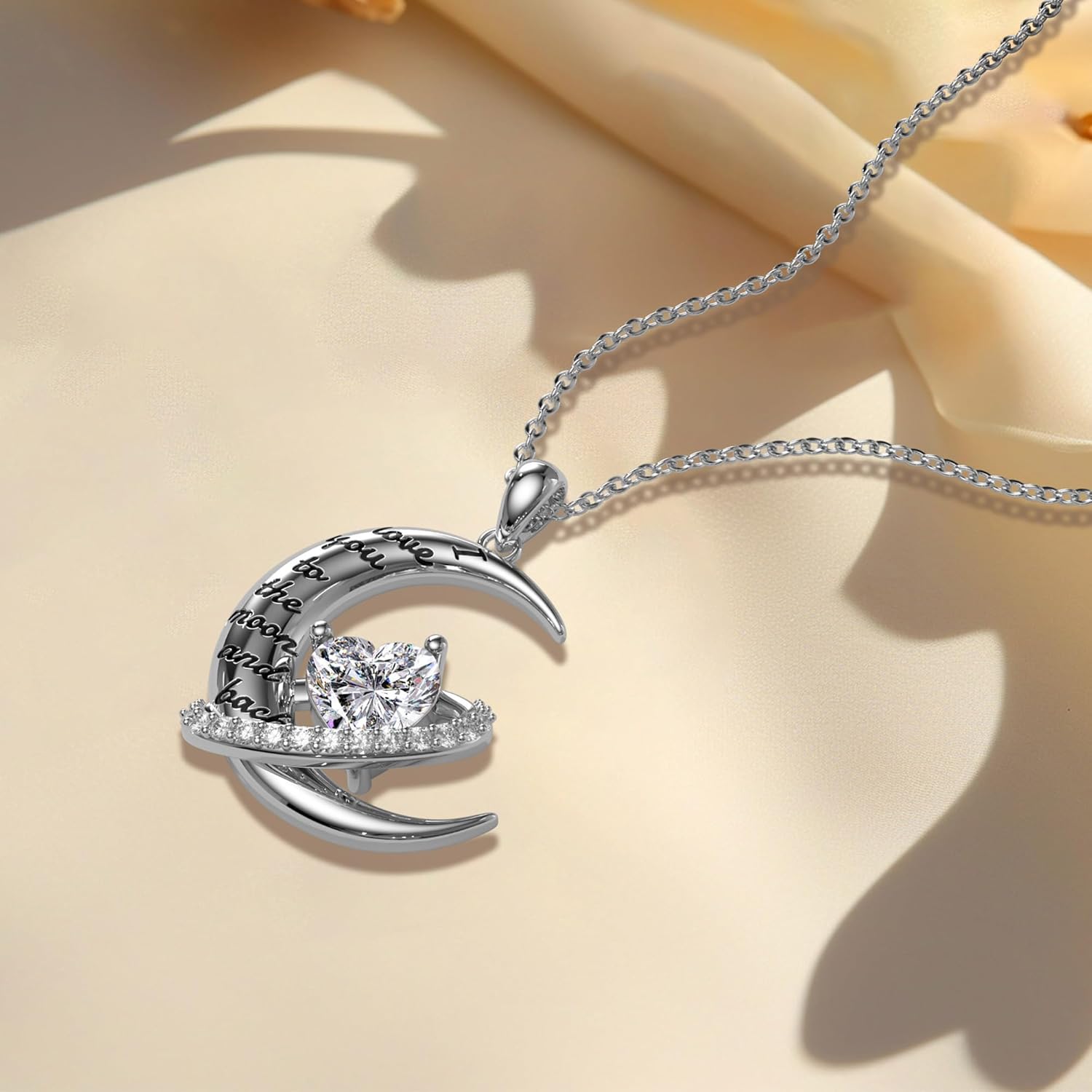 Distance Valentine's Day Gift I Love You to The Moon and Back Necklace for Women, S925 Sterling Silver Forever Love Heart Birthstone Necklace, Anniversary Birthday Jewelry Gifts for Her Wife Lover - Image 4