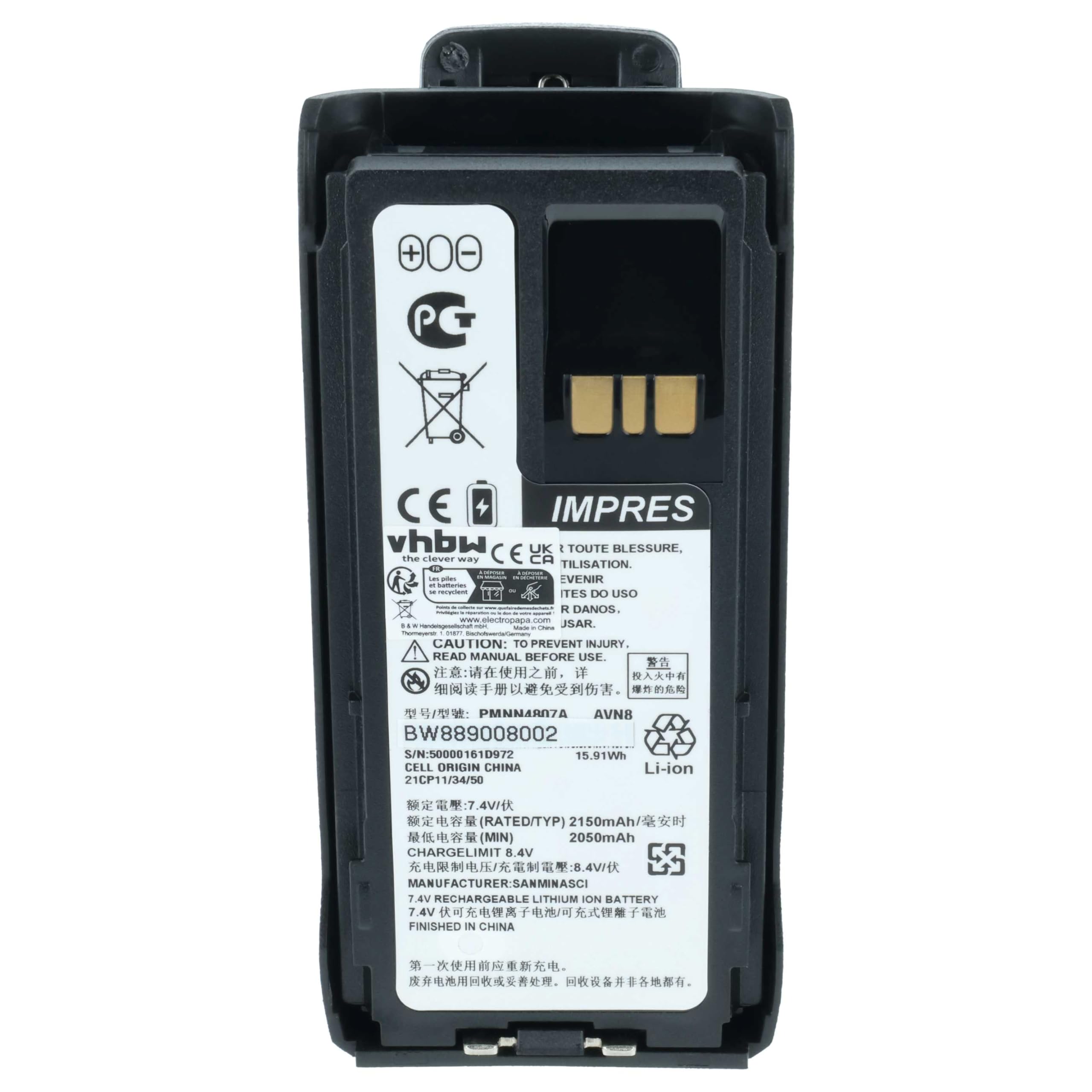 vhbw Akumulator kompatybilny z Motorola R7a, R7 krótkofalówka, Walkie Talkie (2150 mAh, 8,4 V, Li-Ion) + klips do paska
