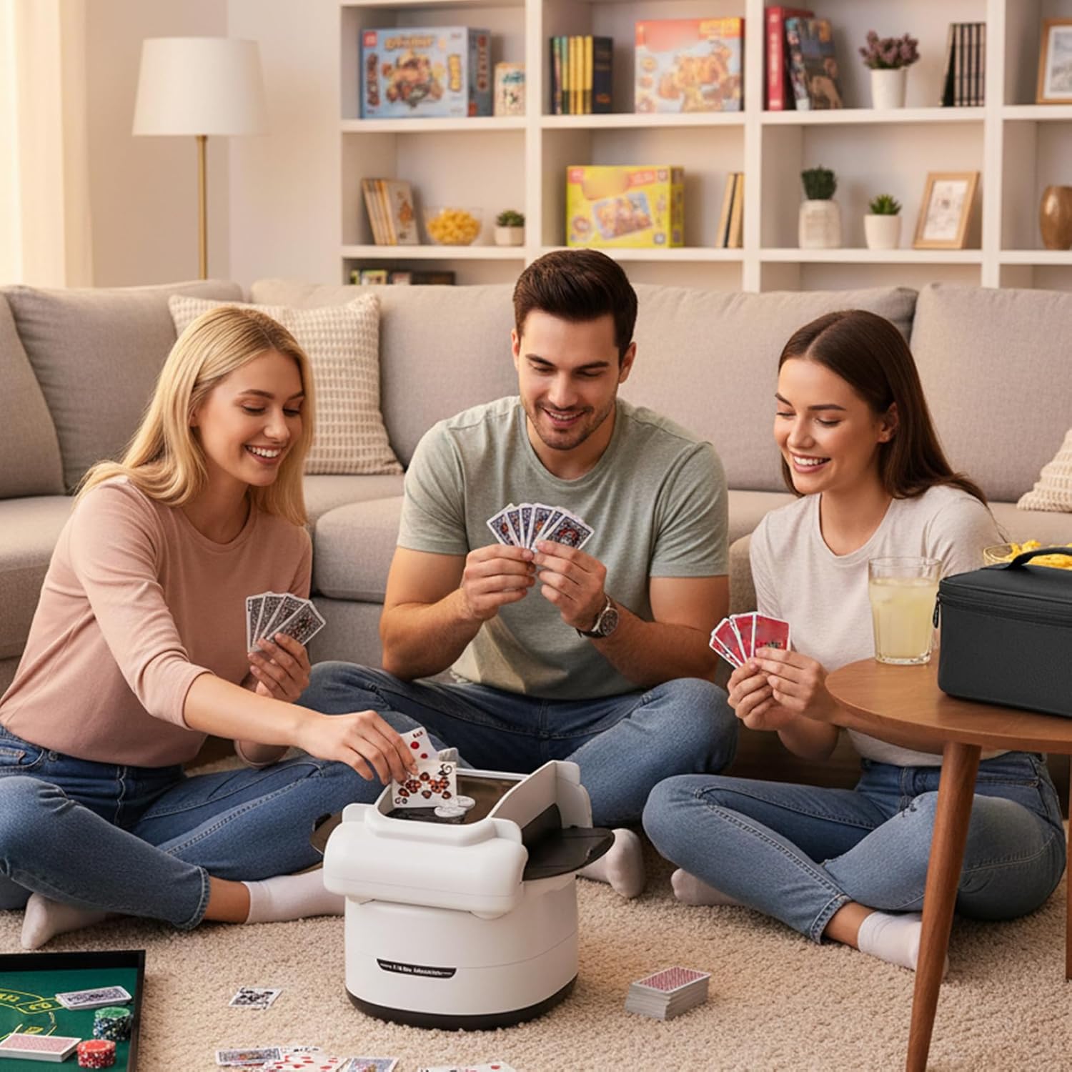 Card Shuffler 4 Deck Automatic, Hand-Free Card Shuffler Rechargeable, Low Noise & Portable Cards Shufflers Machine with Non Slip Base