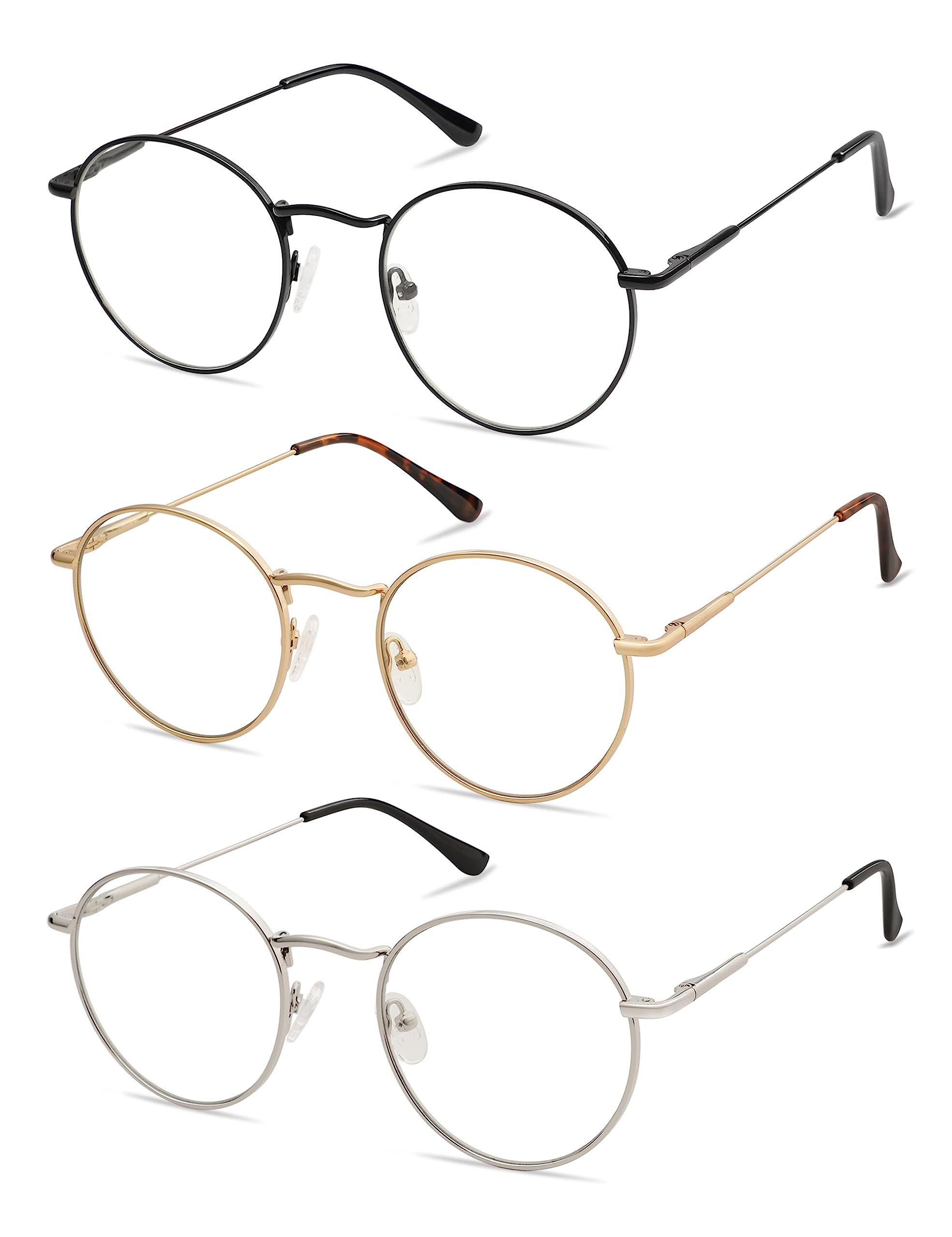AM6101 3er Set Retro Runde Lesebrille für Männer und Frauen mit Blaulichtblocker