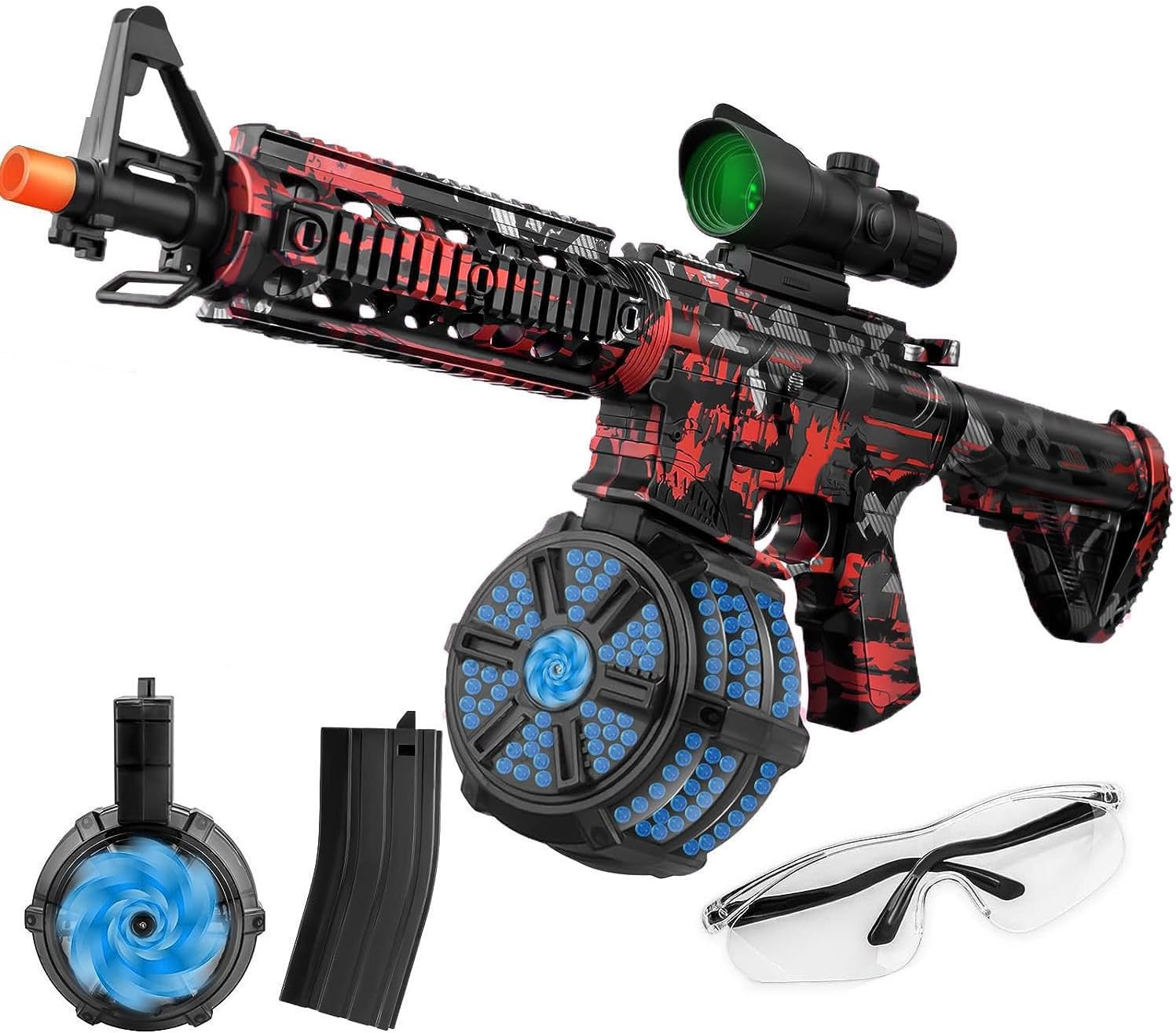 Toy Gun Blasters with 20000 Bullets, Long Range Shooting, with Attachments, Automatic and Manual Mode Splatter Blaster for Outdoor Activities and Shooting Team Game (M416 Camouflage Red)