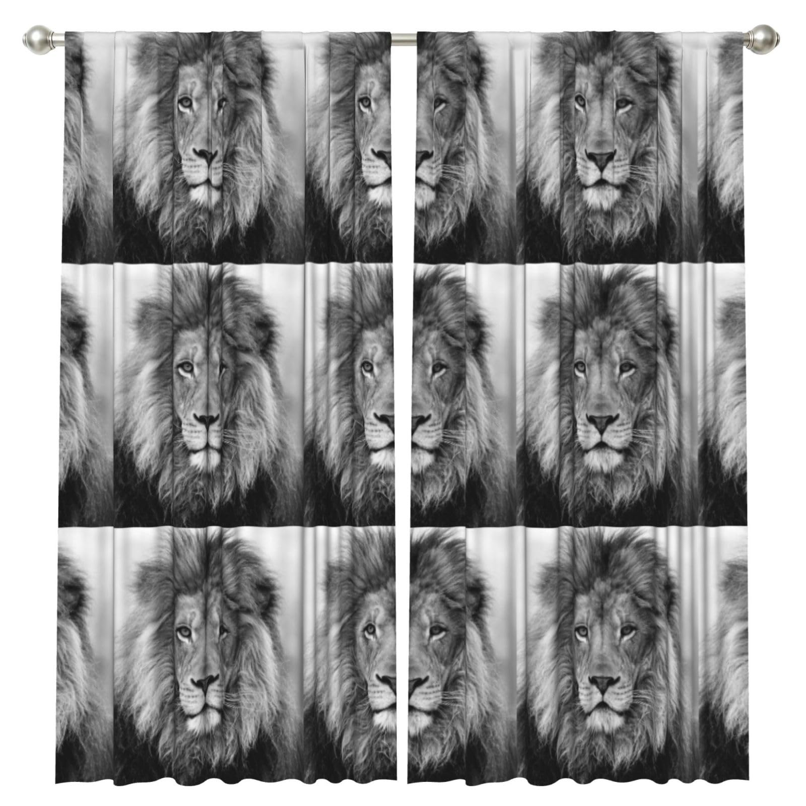 InOmak Black And White Lion, 2 Panels Window Curtains 52 x 84 Inch Blackout Curtains for Living Room Bedroom
