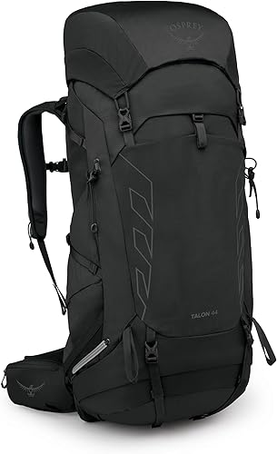 Osprey Talon 44L Mochila de senderismo ligera para hombre, mochila para viajes y campamento, negrogris carbón, LXL