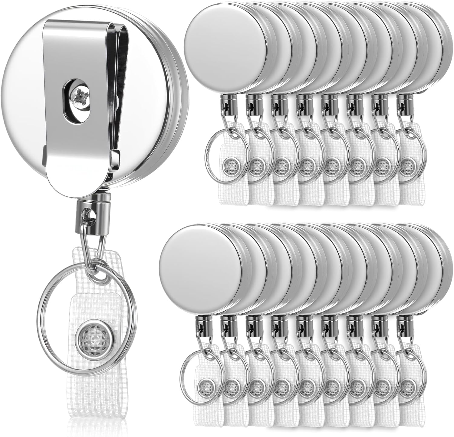 20 Pack Heavy Duty Retractable Badge Holder Reel, Metal ID Badge Holder with Belt Clip and Keyring, for Nurse Teacher Employee Student Work