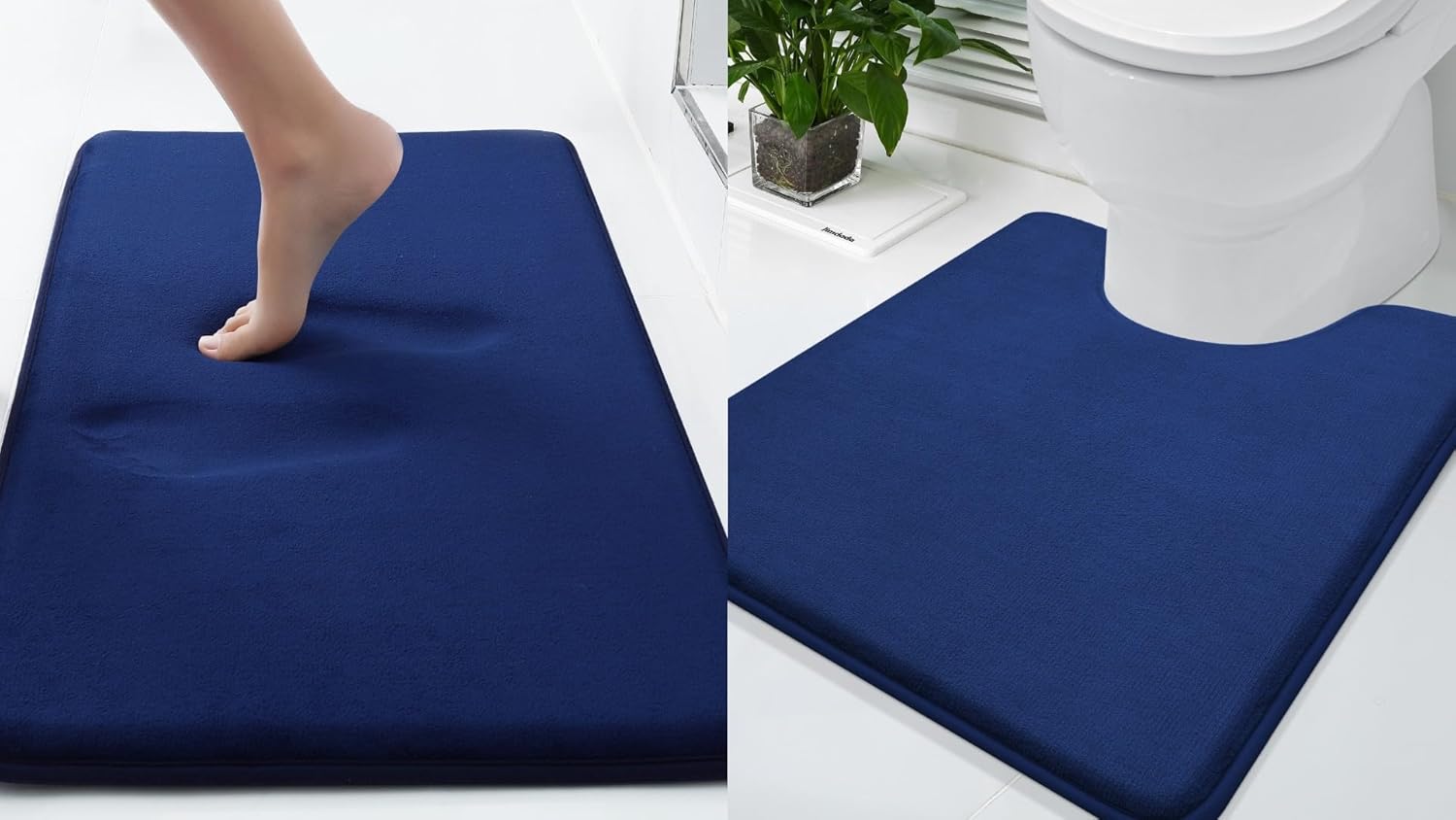 Smiry Memory Foam Bath Mat 30x20 and 24x20 U-Shaped Toilet Extra Soft Absorbent Bathroom Rugs Non Slip Bath Rug Runner for Shower Bathroom Floors, Navy Blue