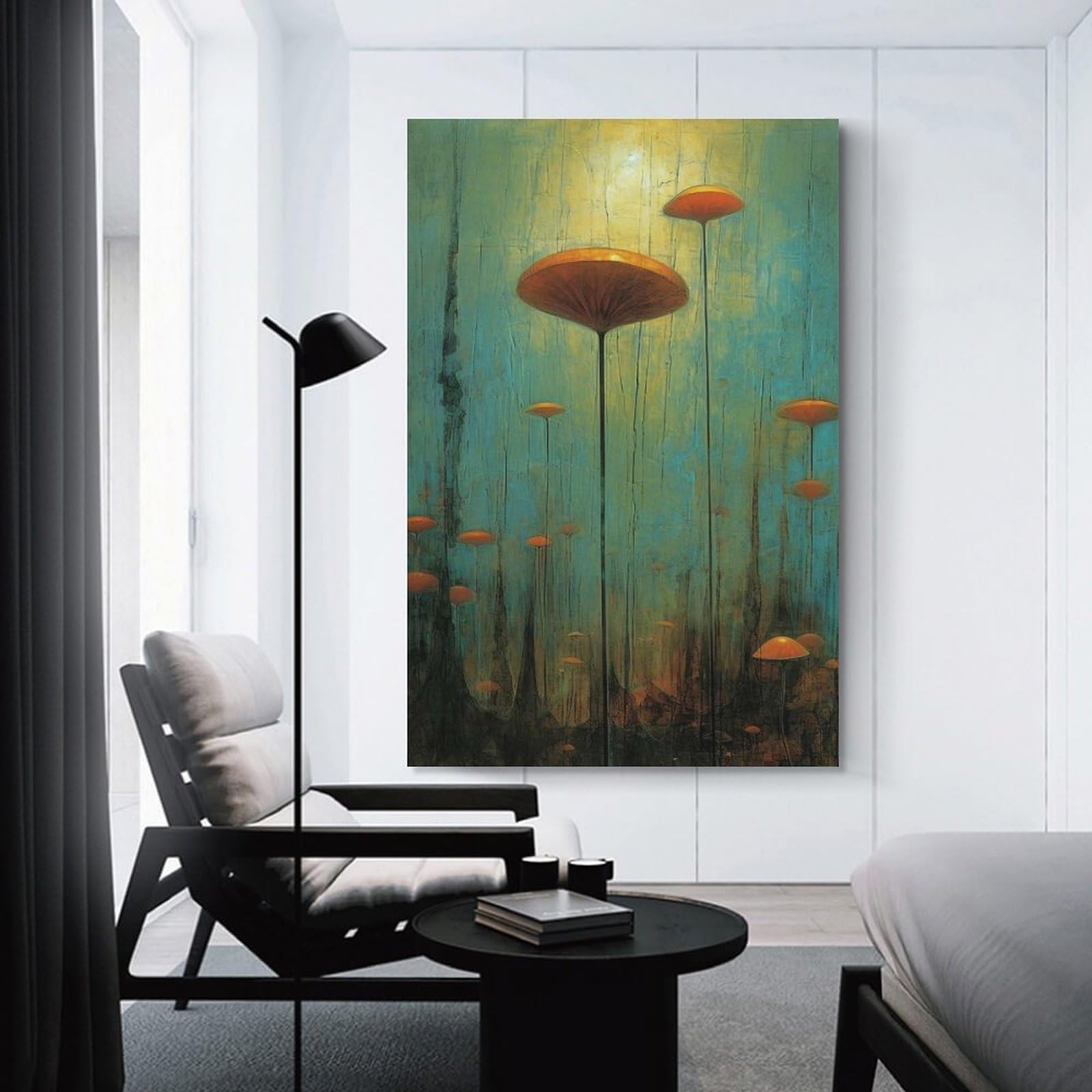 Junmoney Canvas Wall Picture Surreal Mushroom Forest, 20x30inch(50x75cm), for Calm Bedrooms, Home Corners Or Flats, Decorative Wall Art for Cosy Rooms
