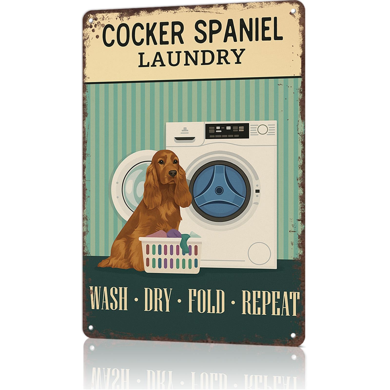 KWQDOZF Vintage Metal Signs Cocker Spaniel Doing Laundry-Funny Poster Wall Art for Home Living Room Garage Bar Decor 8X12inch