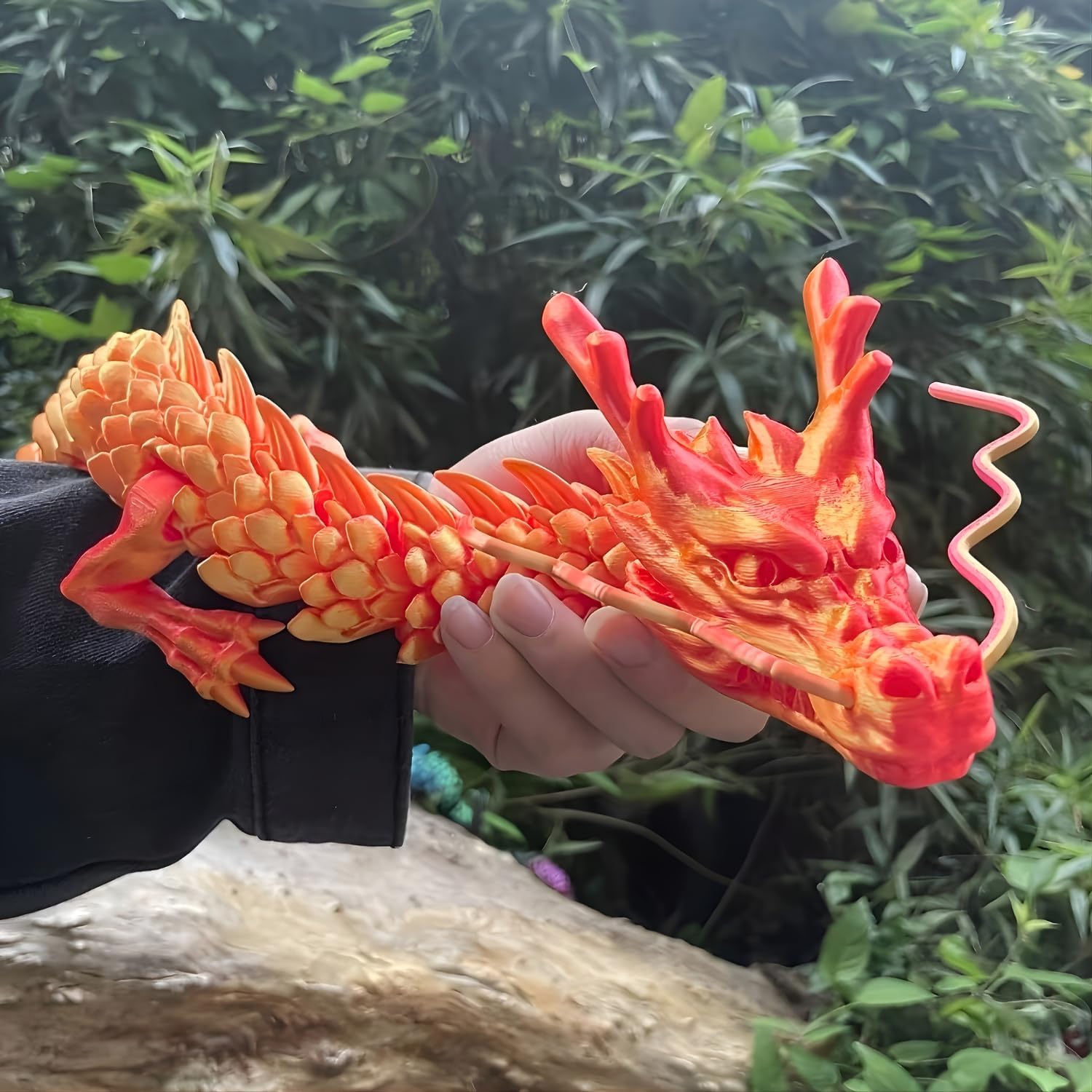 35.4in Large 3D Printed Dragon Toy with Gift Box - Flexible Articulated Dragon Action Figure for Imaginative Play or Desk Decor Display - Unique Gift for Kids & Stress Relief Toys Adults (Golden Red)