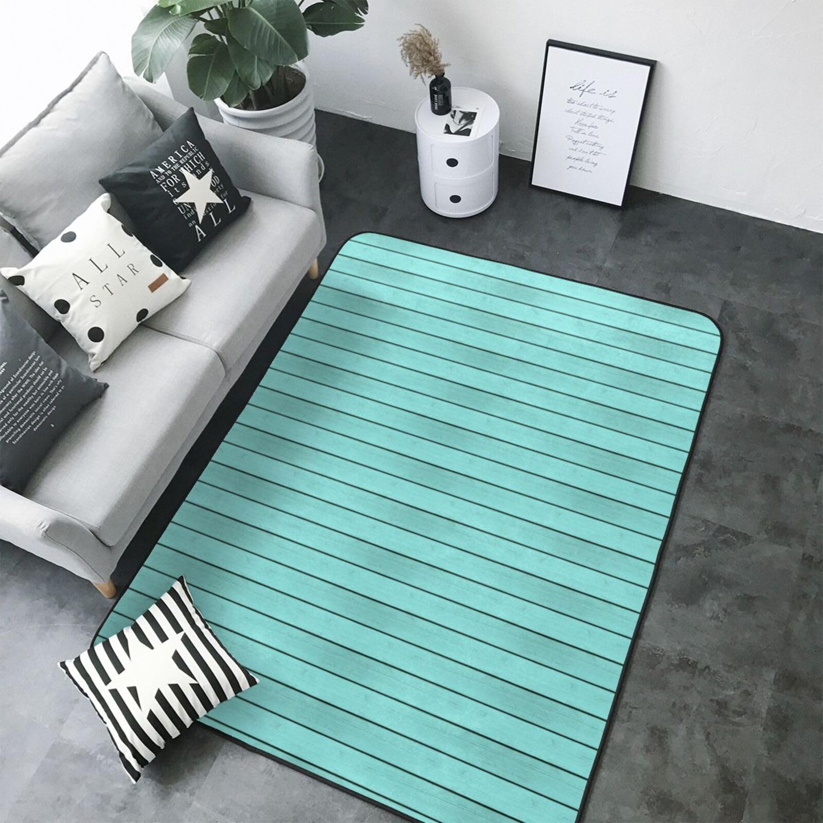 Tapis de salon vert imprimé bois pour une ambiance nature dans la chambre