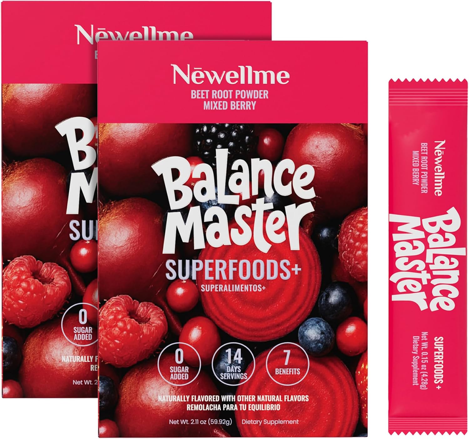 NEWELLME Organic Super Reds Beetroot Powder, Nitric Oxide & Blood Pressure Support, Heart & Circulation, Steady Energy, Sugar Free, Non-GMO, Grape Seed Polyphenols, 28 Sachets, Berry Flavor