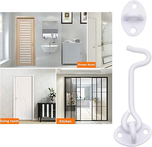 Miniatura 6 de Eco-Fused Gancho y pestillo de ojo resistente de 4 pulgadas, 1 cerradura de puerta de granero (blanco), 4 tornillos de montaje, ganchos de acero