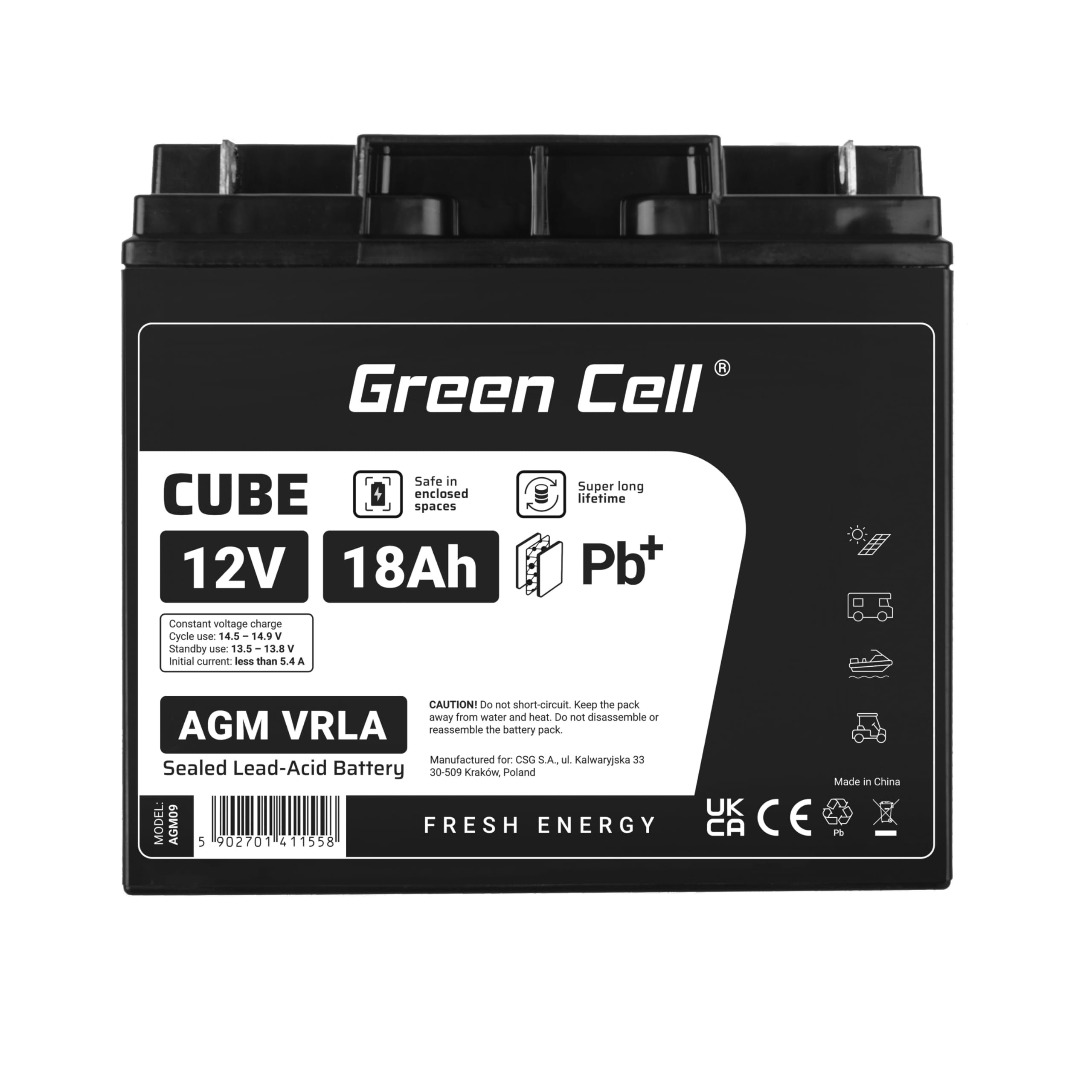 Green Cell® AGM 12V 18Ah Akku Vlies Batterie VRLA Blei Batterie Bleiakku Ersatzakku Akkubatterie Versorgungsbatterie Zyklenfest Wartungsfrei Caravan Rollstuhl Solarbatterie Solarpanel Scooter