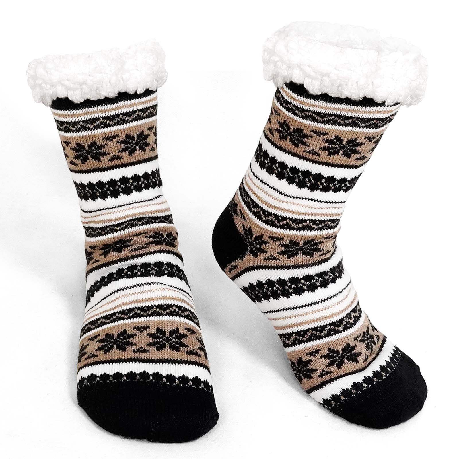 LOFIR Men's Fluffy Slipper Socks Thick Thermal Warm Winter Non-Slip Fuzzy Fleece Lined Soft Grip Cosy Novelty Stocking Christmas Gifts Bed Home 1 Pair Size 6-11
