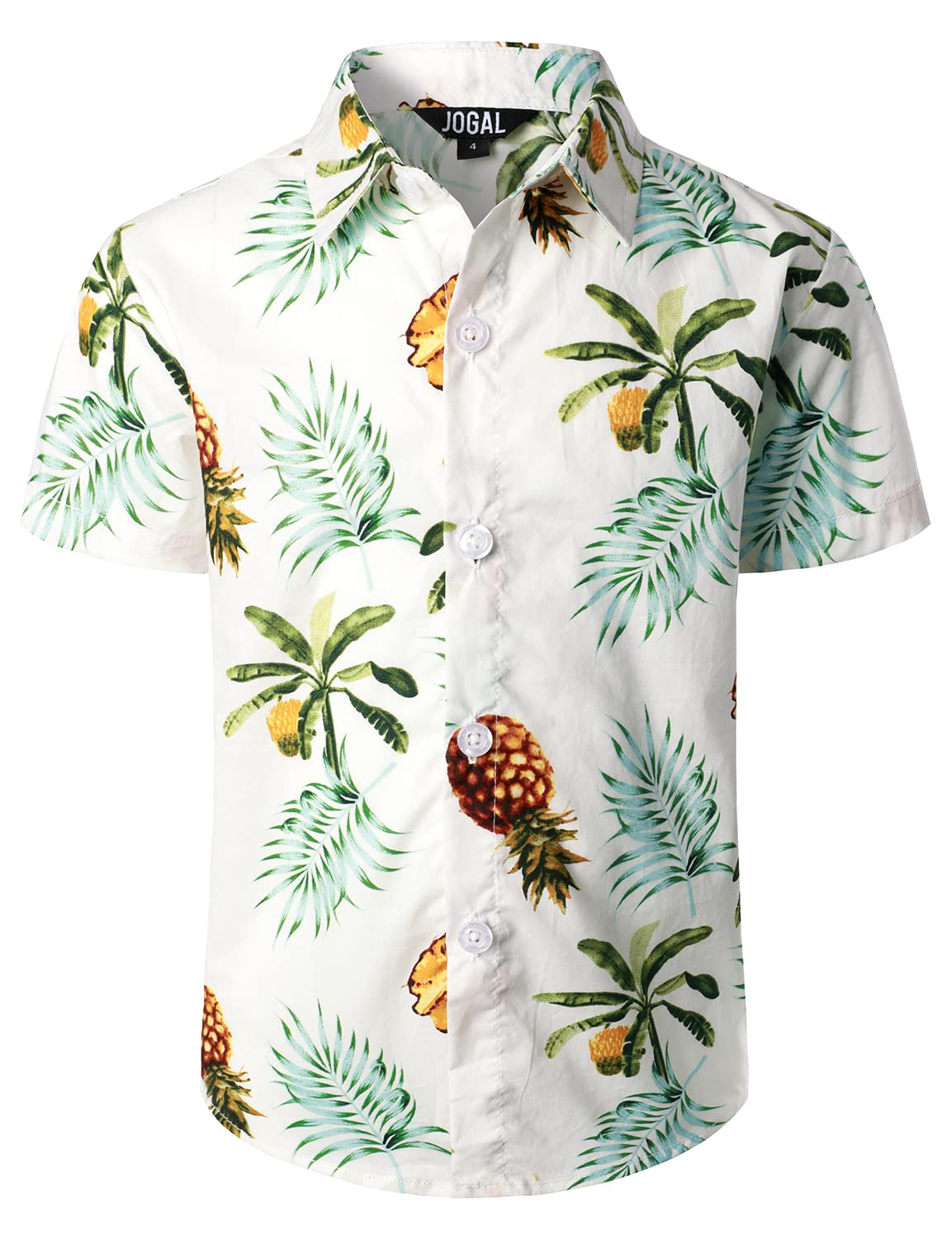 JOGAL Boy's Hawaiian Shirt Short Sleeve Floral Button Down Beach Shirt