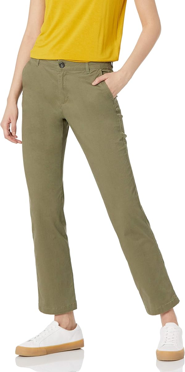 Pantalón chino de sarga elástica con pierna recta y corte entallado para mujer