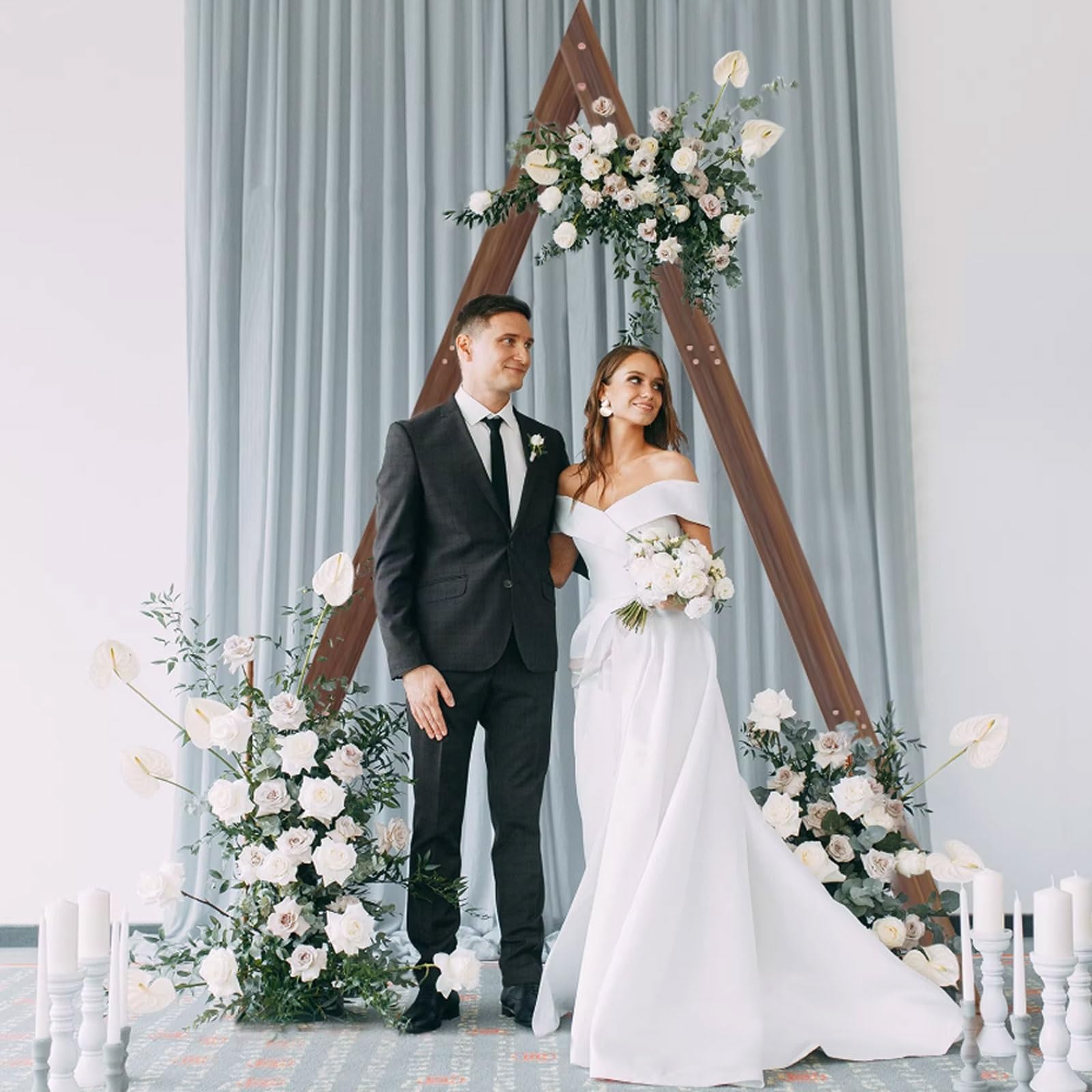 Dreieckiger Bogen aus Holz, für Garten, Hochzeit, Party, Hochzeit, Zeremonie, Holzbogen, Kulisse, Ständer, Holzbogen, Dekoration, rustikale Hochzeitsbogen-Dekorationen
