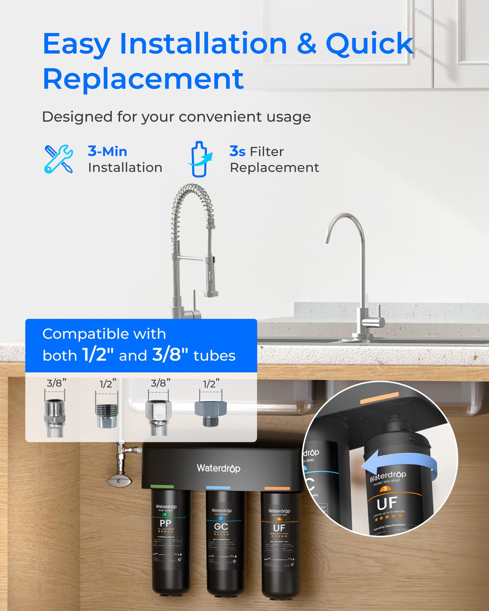 Waterdrop TSB-UF 0 01 m Ultra Filtration Under Sink Water Filter System 9 Layer Under Sink Water Filtration — view 5