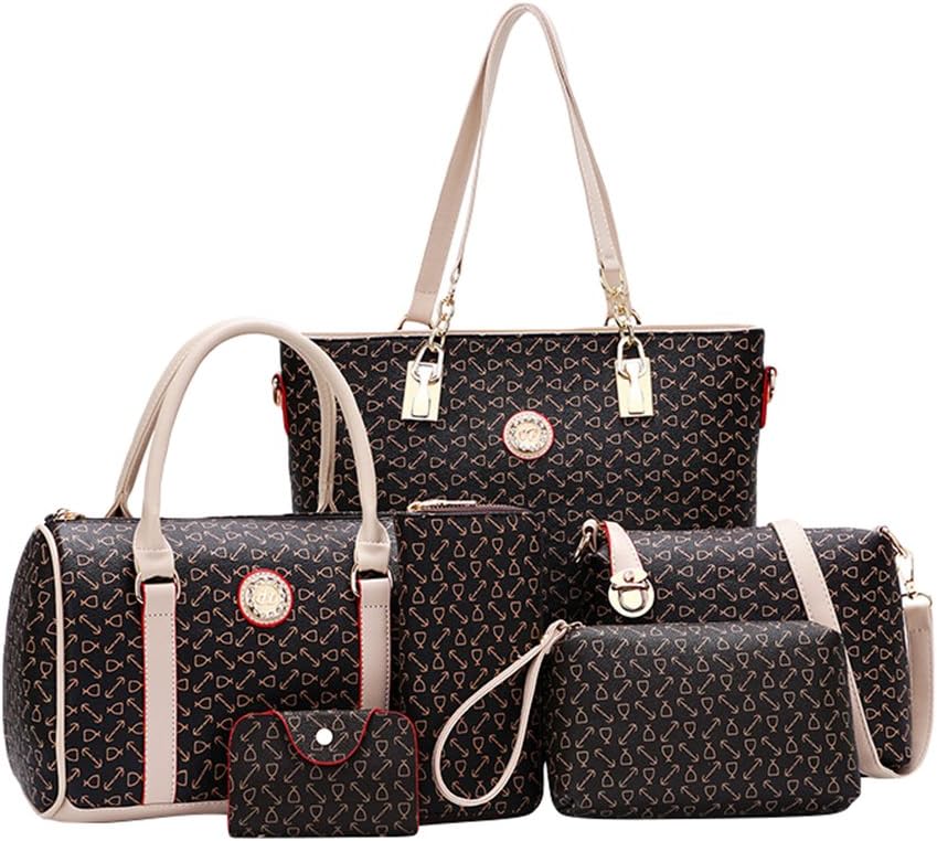 Kairuun Women 6 Set Large Capacity Handbag Shoulder Bags Tote Bag Arrow Pattern Crossbody Wallet