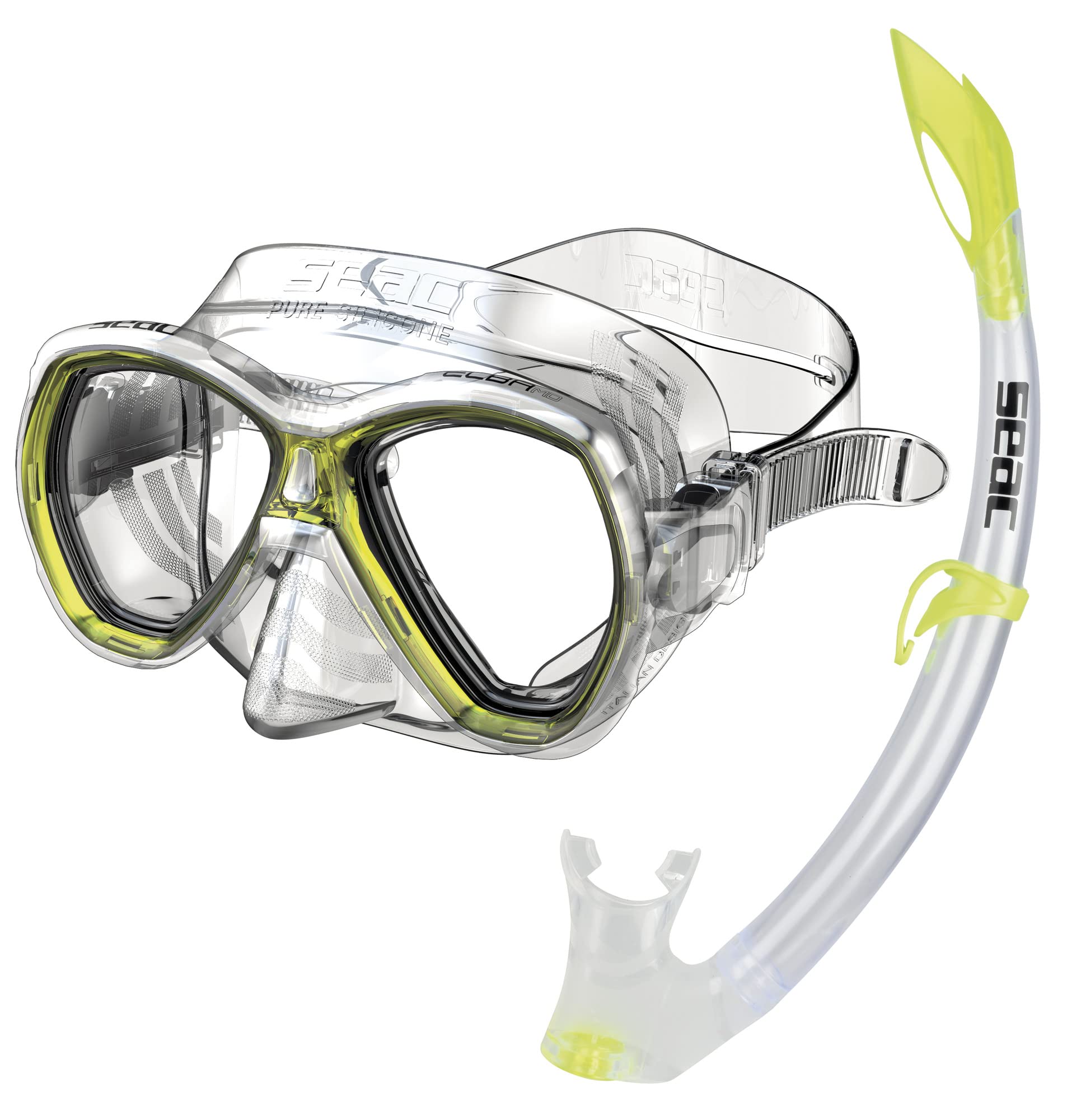 SEAC Set Elba et de Snorkel con máscara subacuática y Tubo con válvula para la Purga de Agua, Unisex Adulto