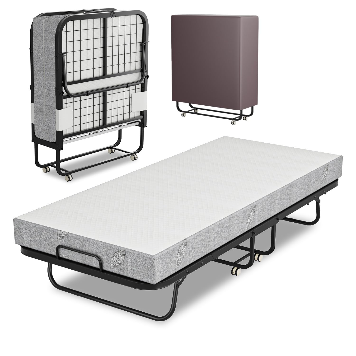 Eulenke Letto pieghevole 90 x 200 cm, per adulti, pieghevole, con materasso spesso 13 cm, pieghevole, in metallo con ruote, portata fino a 150 kg, per camera da letto, soggiorno, ufficio